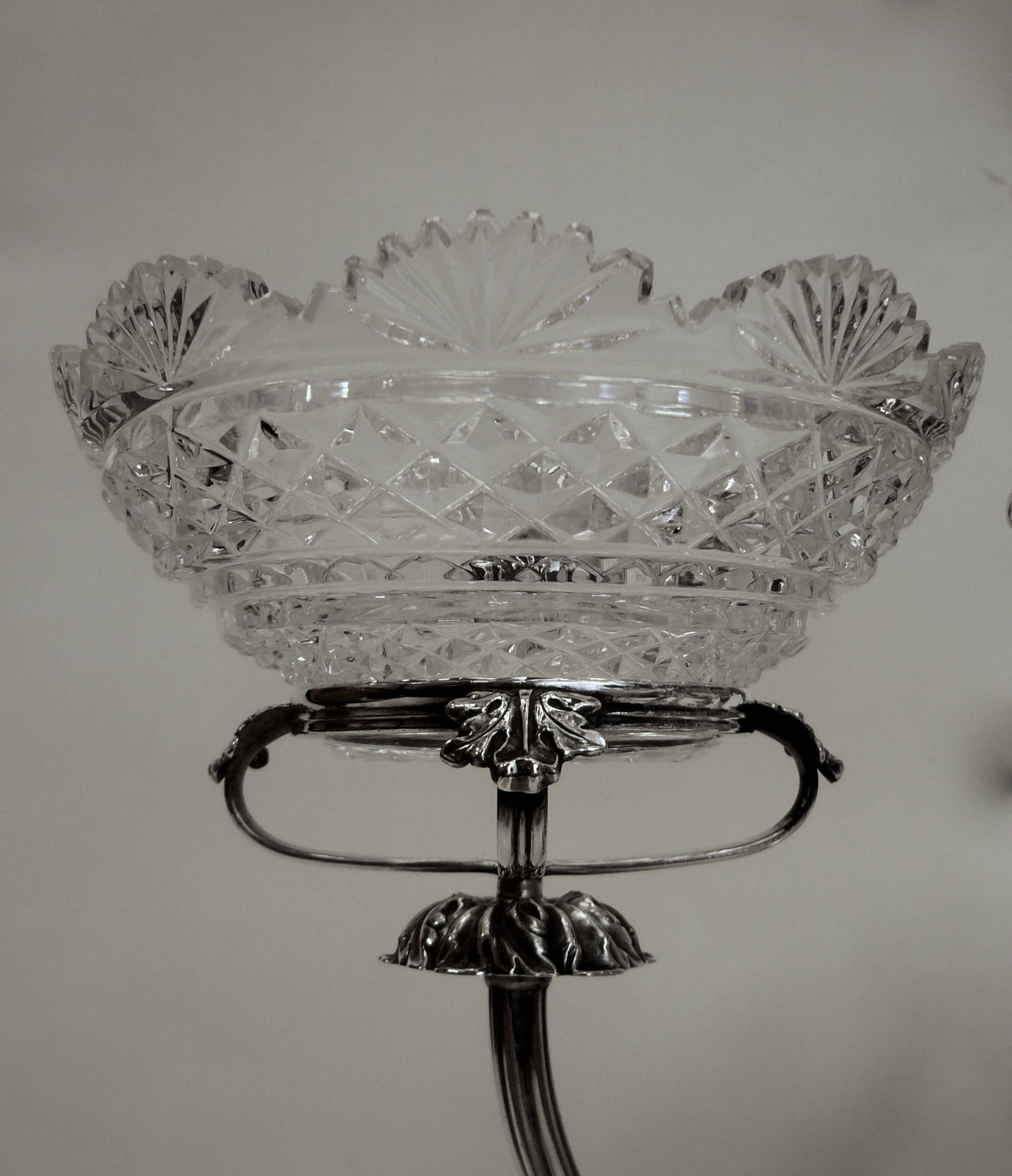 19th Century English Regency Silver & Cut Crystal Epergne or Centerpiece