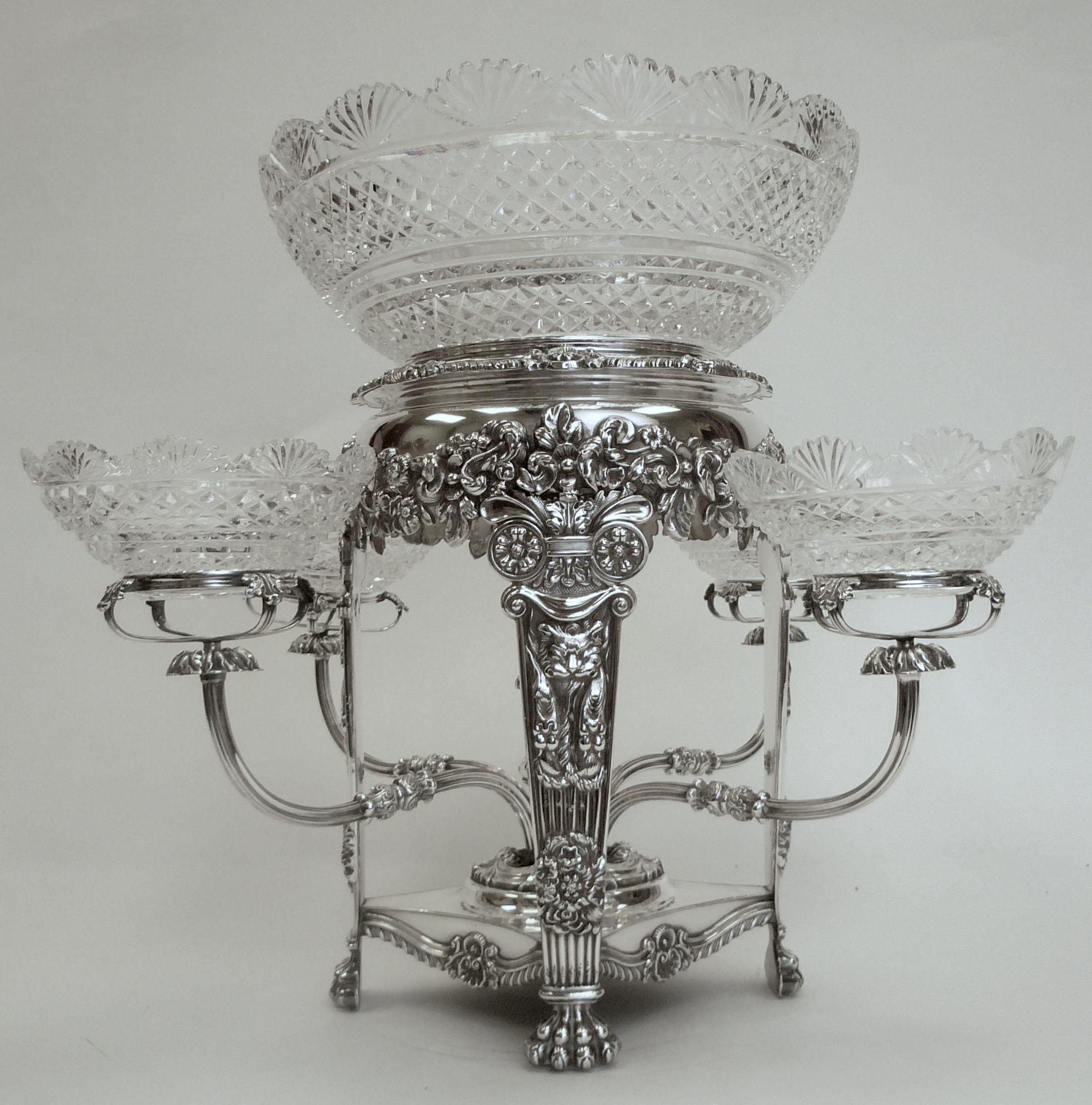 English Regency Silver & Cut Crystal Epergne or Centerpiece 2