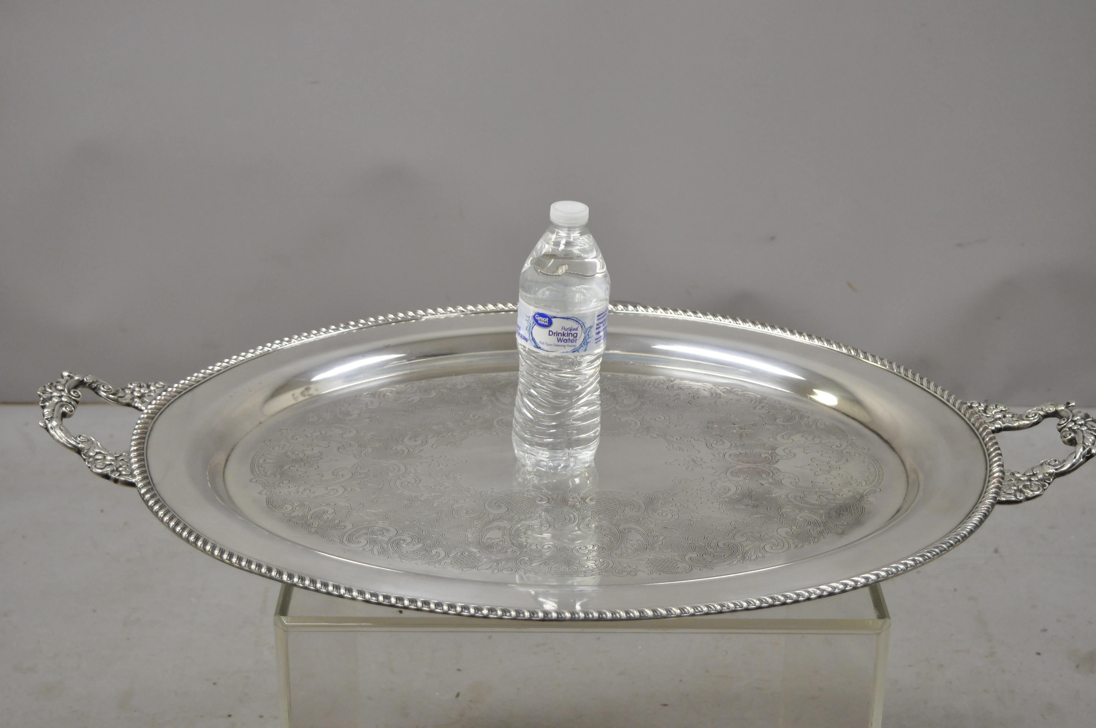 English Regency Silver Plate Oval Serving Platter Tray Handles by Victorian 5