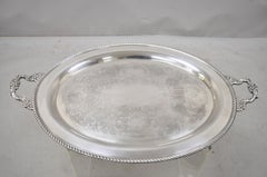 English Regency Silver Plate Oval Serving Platter Tray Handles by Victorian