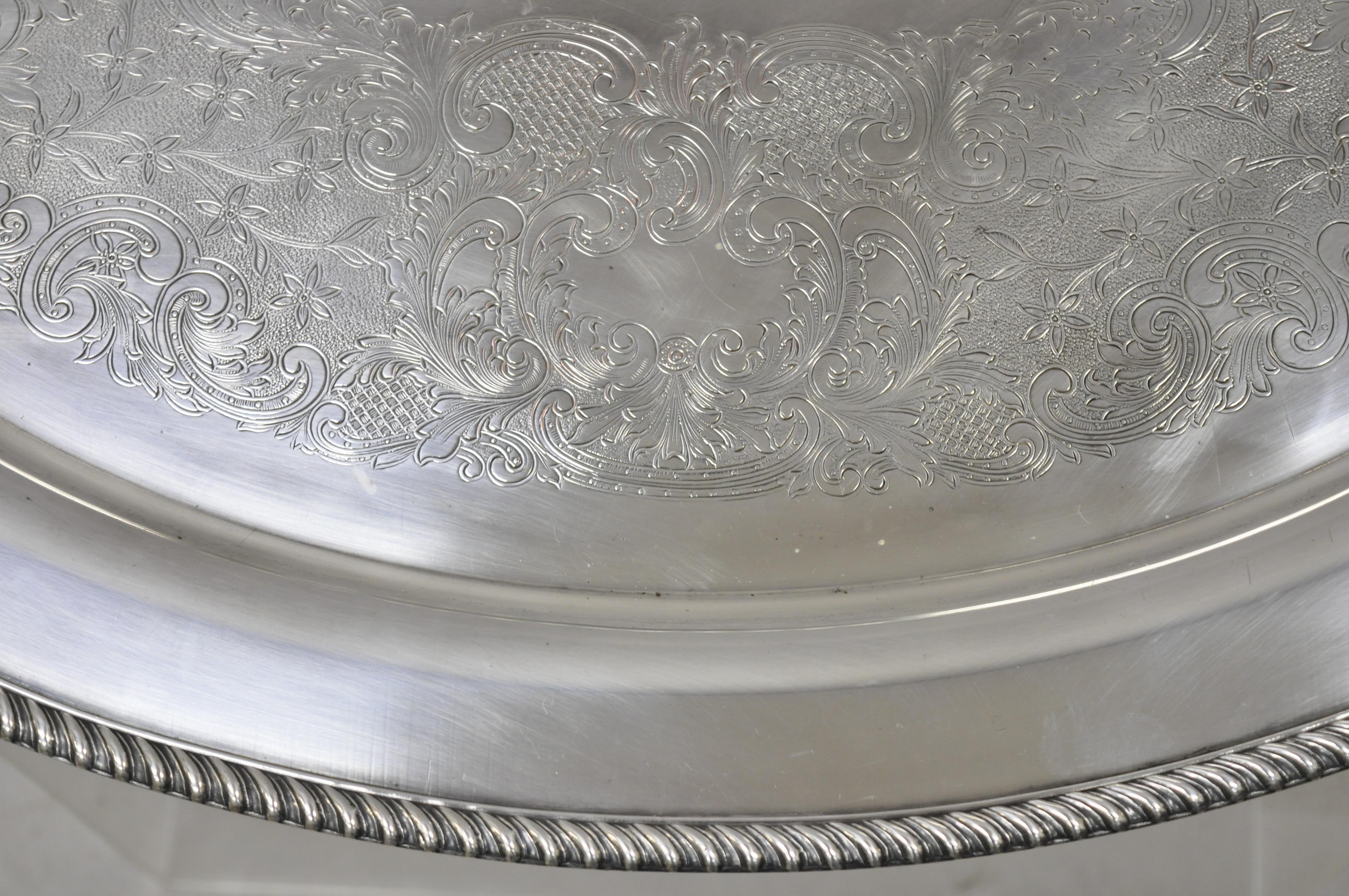 English Regency Silver Plate Oval Serving Platter Tray Handles by Victorian In Good Condition In Philadelphia, PA
