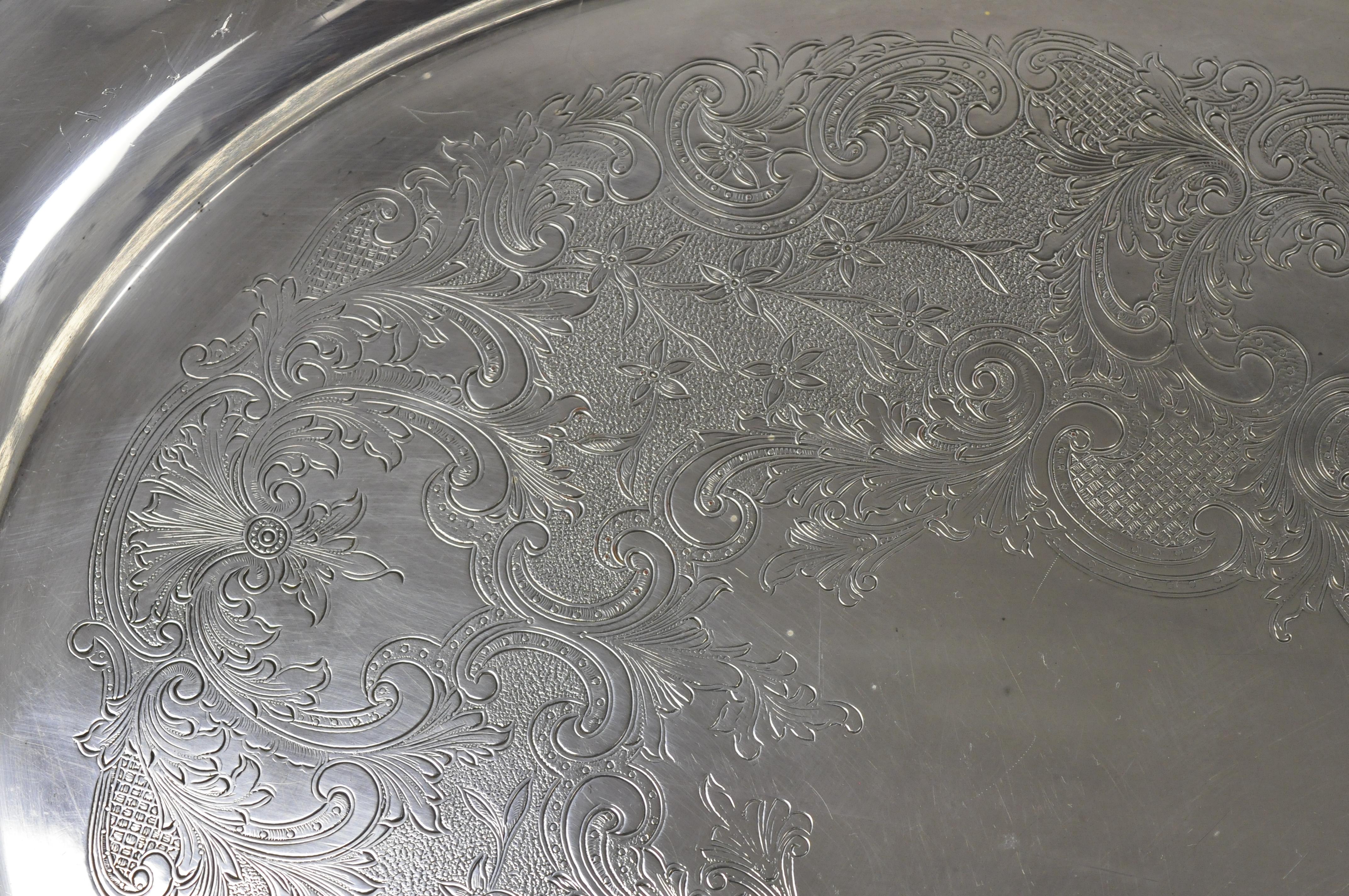 20th Century English Regency Silver Plate Oval Serving Platter Tray Handles by Victorian