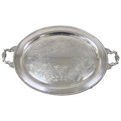 English Regency Silver Plate Oval Serving Platter Tray Handles by Victorian