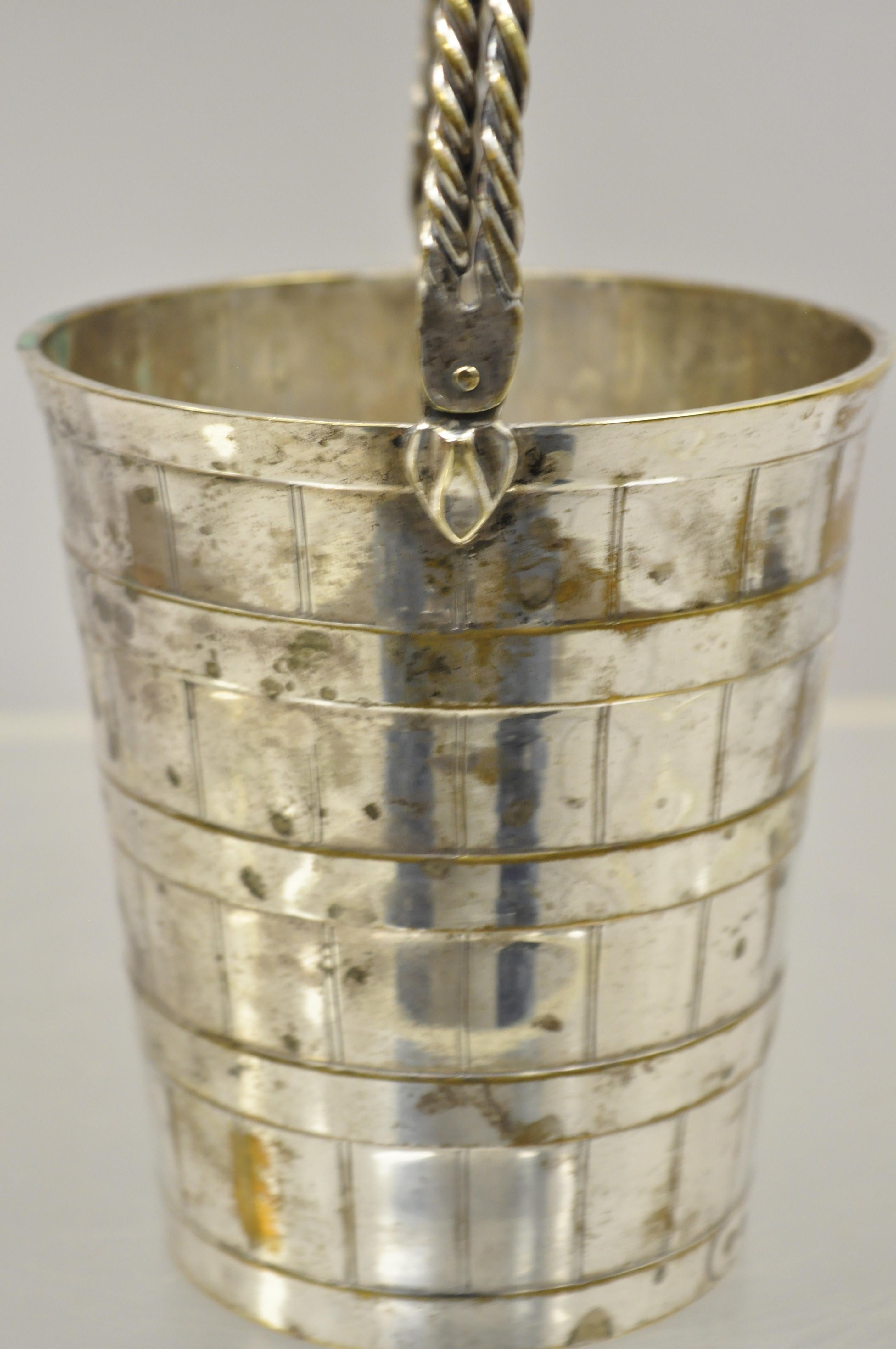 20th Century English Regency Silver Plate Woven Basketware Small Ice Bucket Wine Chiller