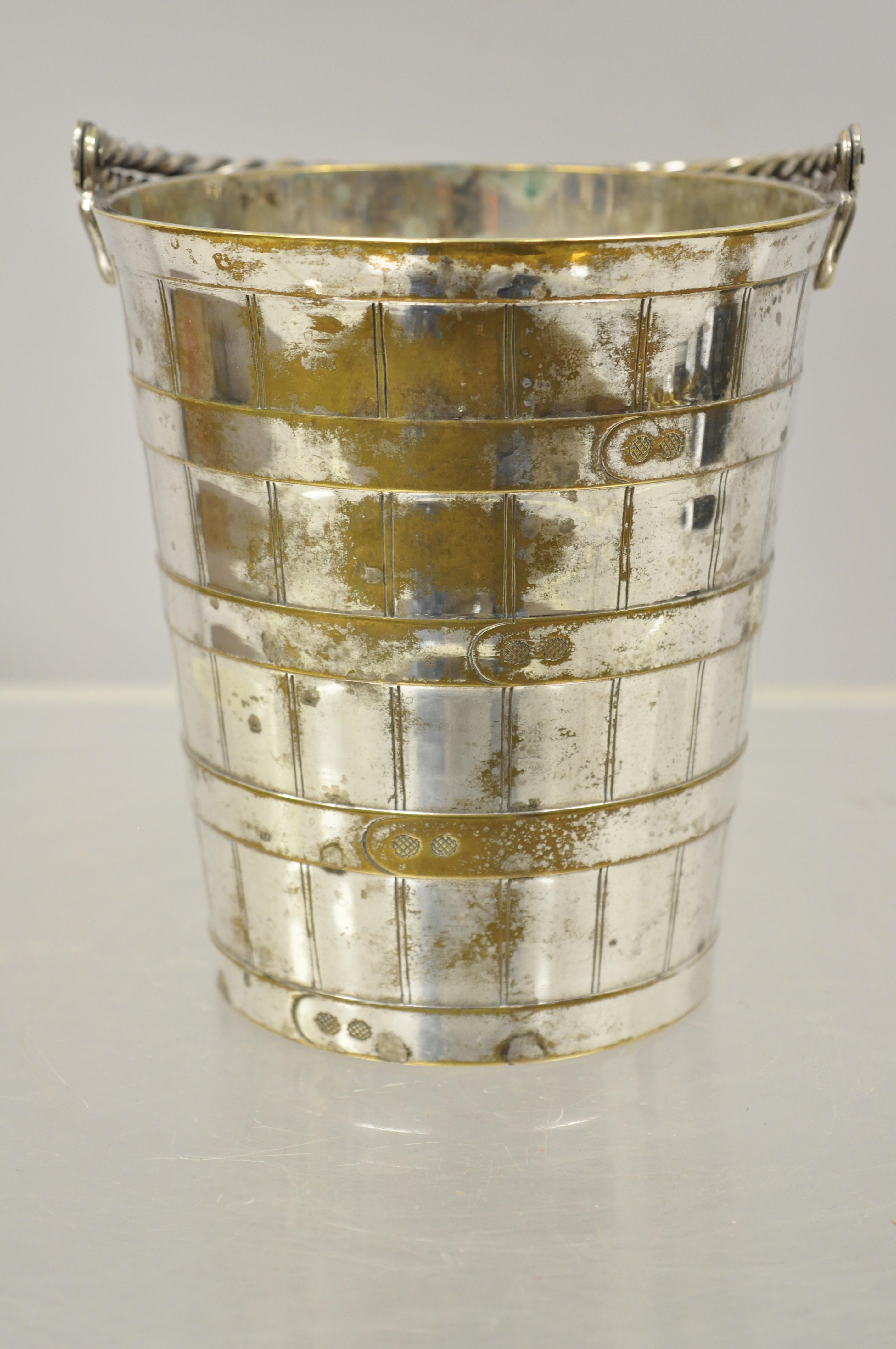 English Regency Silver Plate Woven Basketware Small Ice Bucket Wine Chiller 1