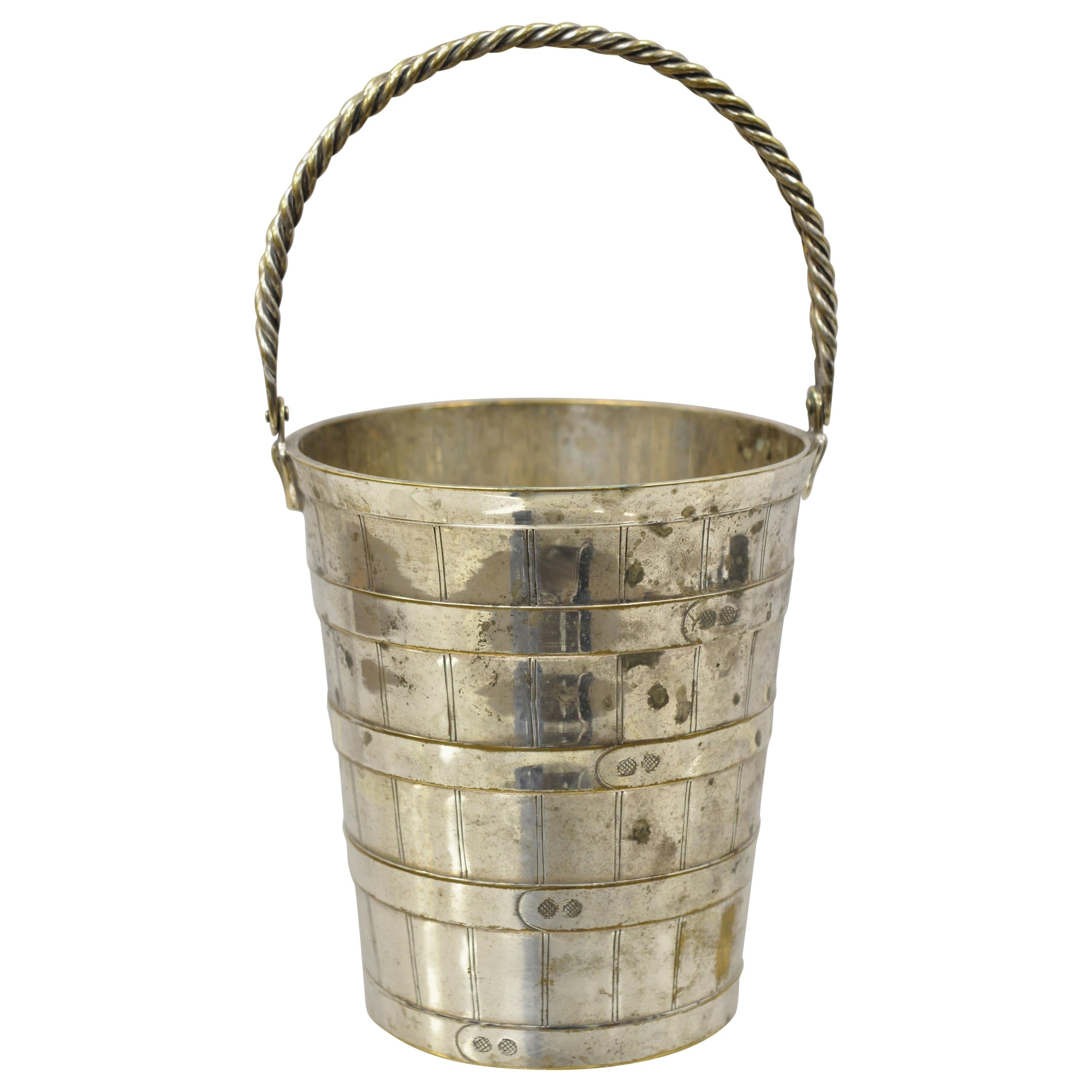 English Regency Silver Plate Woven Basketware Small Ice Bucket Wine Chiller