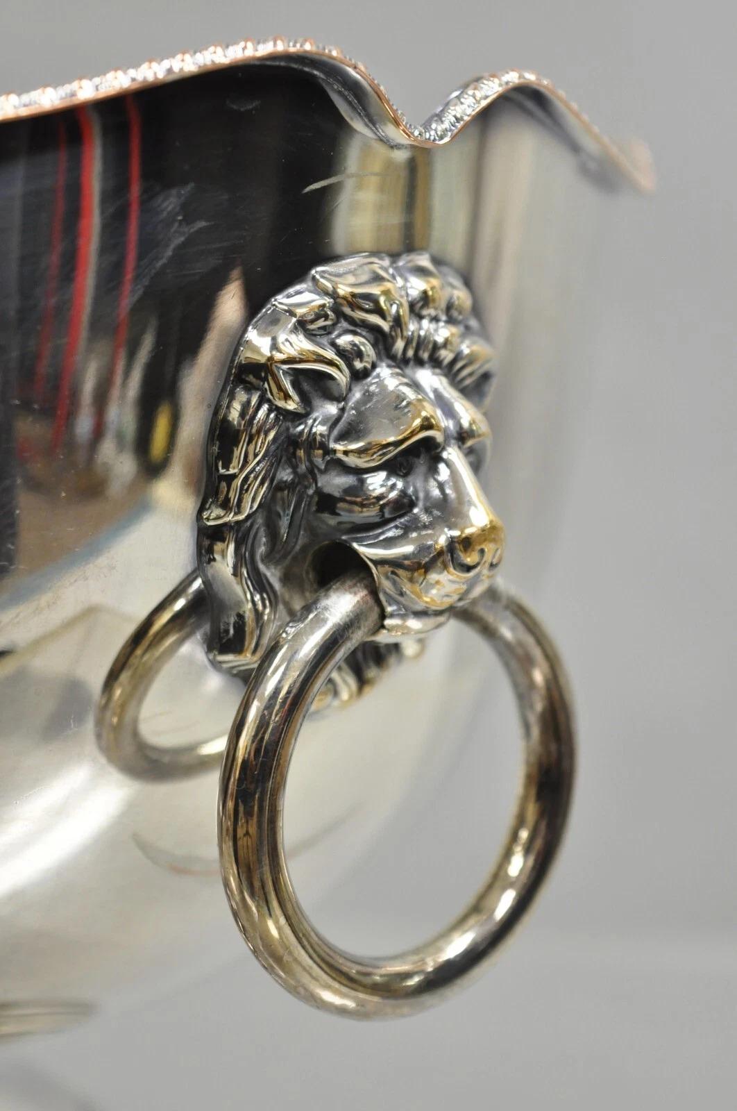 English Regency Silver Plated Lion Handle Small Punch Bowl Champagne Ice Bucket 7