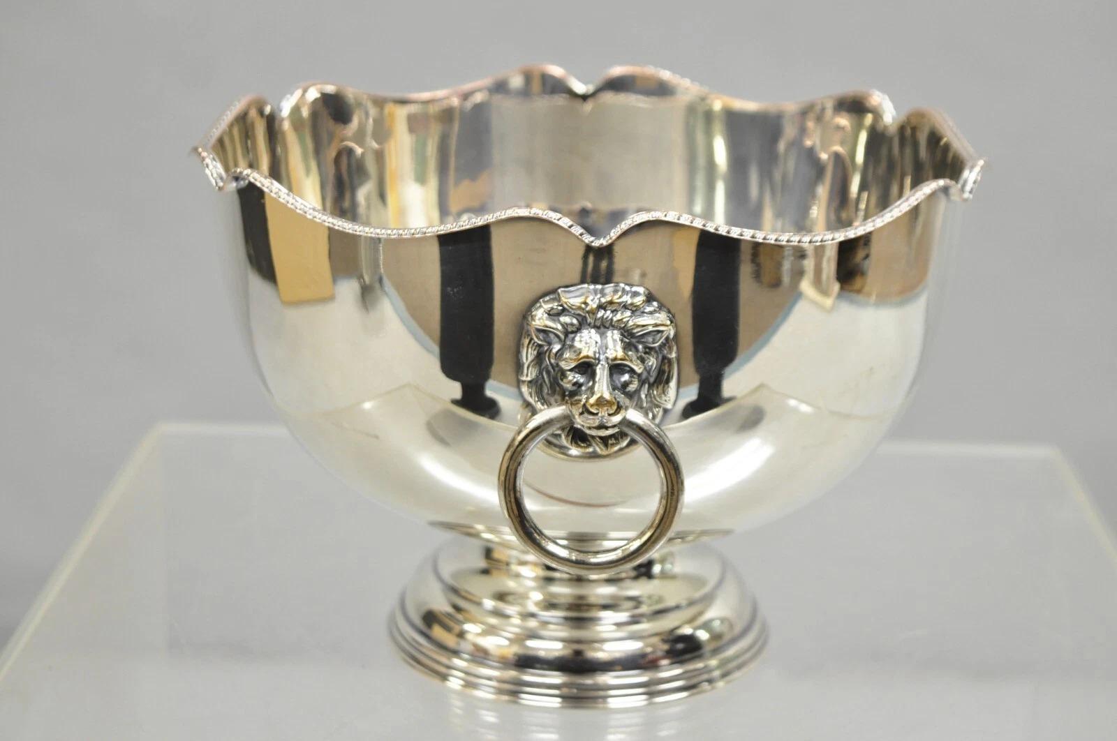 Unknown English Regency Silver Plated Lion Handle Small Punch Bowl Champagne Ice Bucket
