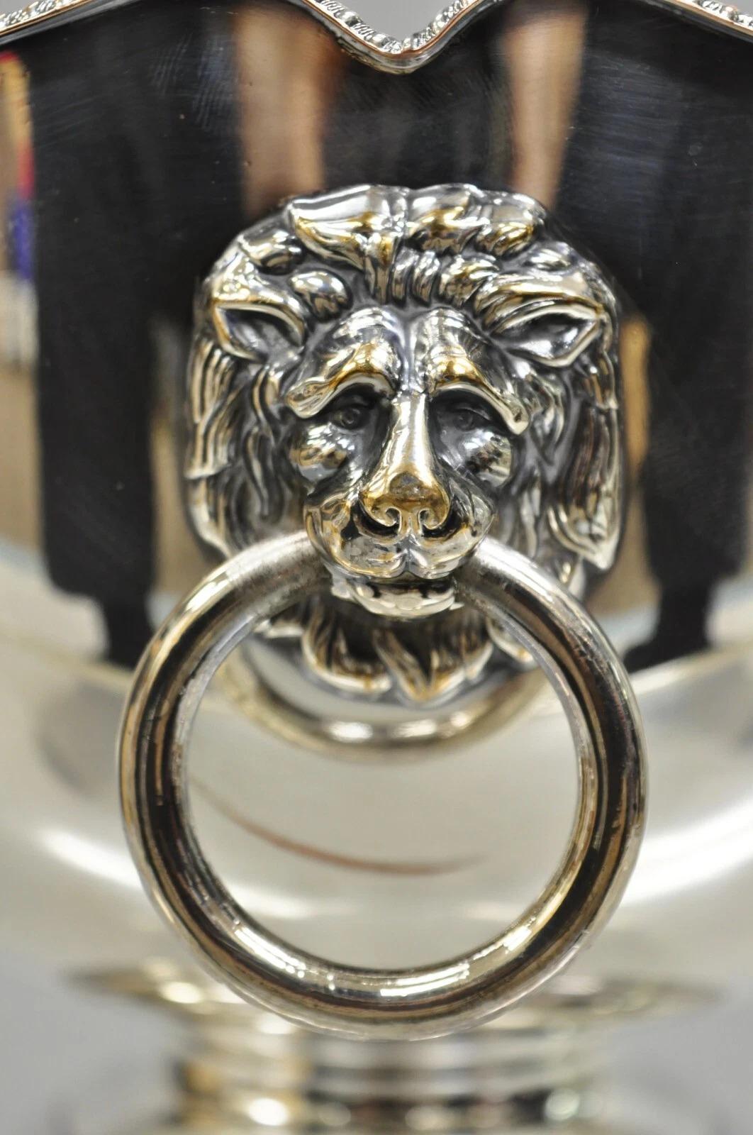 English Regency Silver Plated Lion Handle Small Punch Bowl Champagne Ice Bucket In Good Condition In Philadelphia, PA