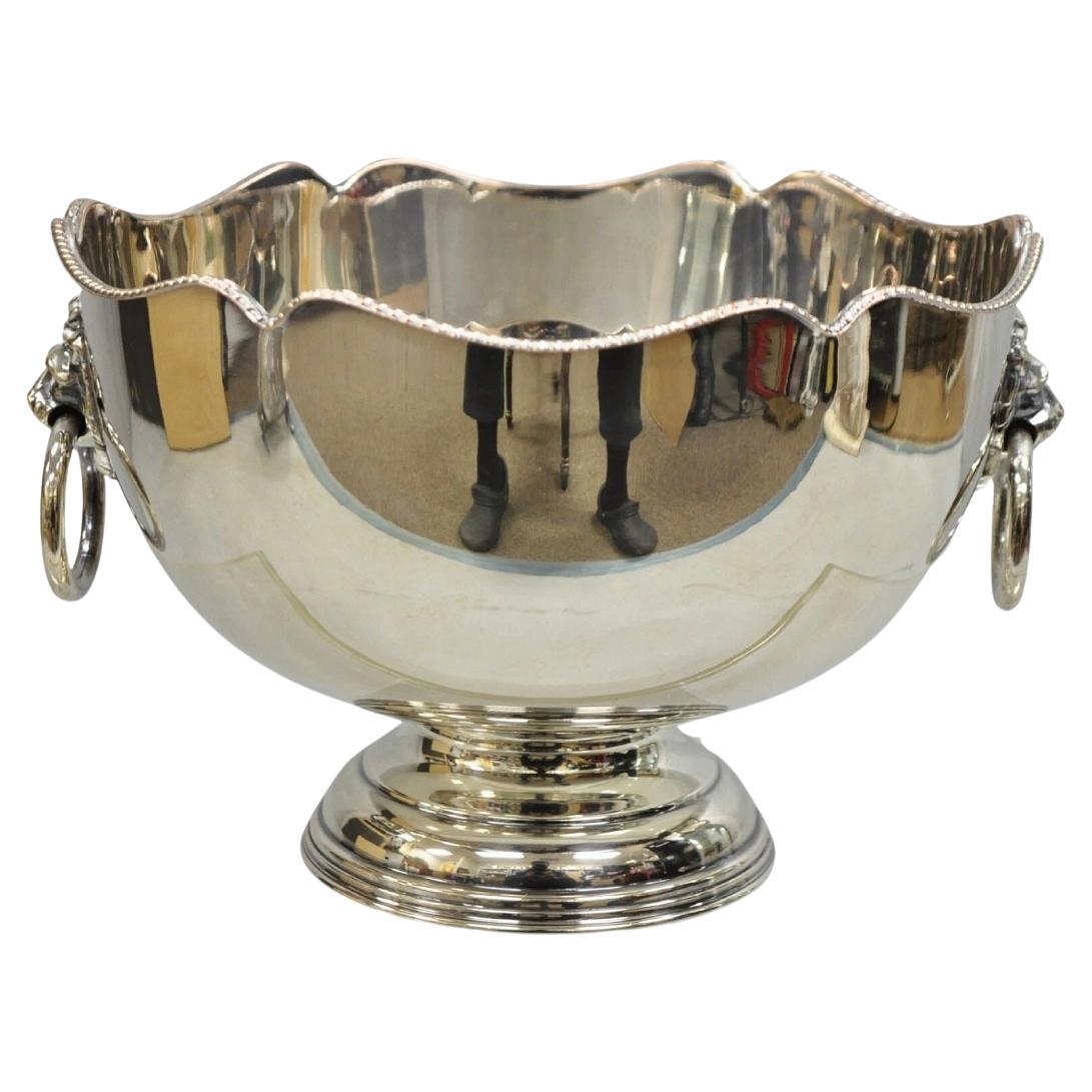 English Regency Silver Plated Lion Handle Small Punch Bowl Champagne Ice Bucket