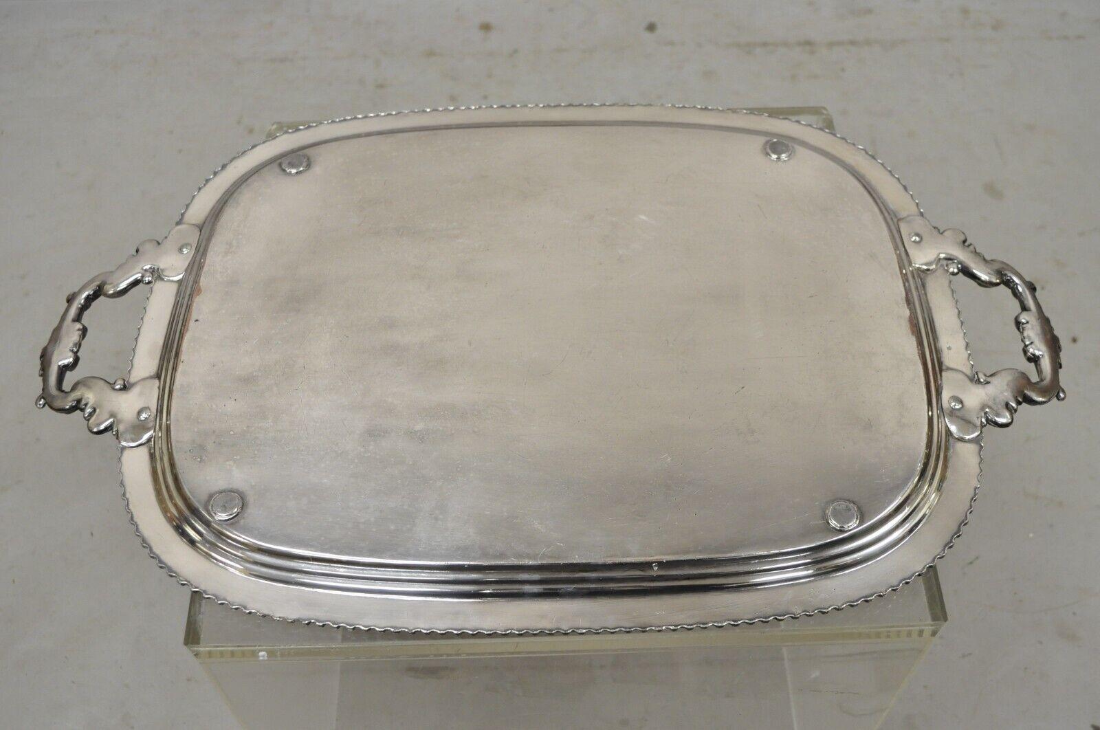 English Regency Silver Plated Twin Handle Platter Tray with Crest and Shield 6