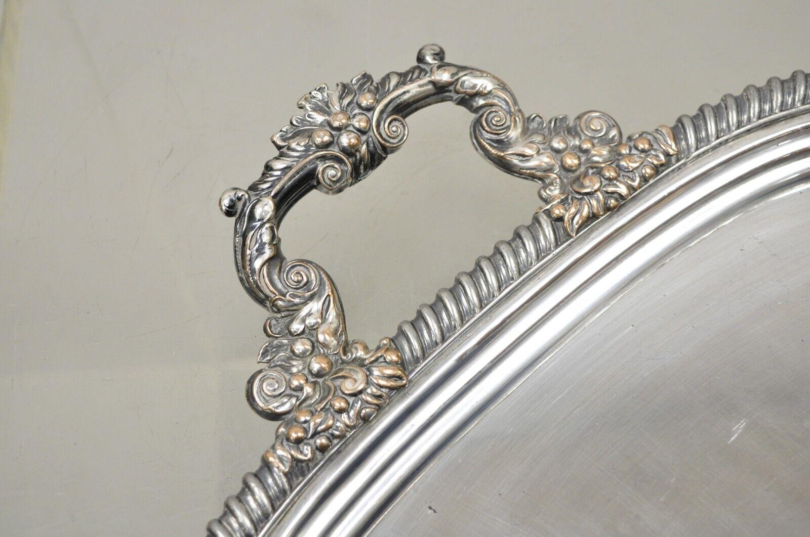 English Regency Silver Plated Twin Handle Platter Tray with Crest and Shield 8