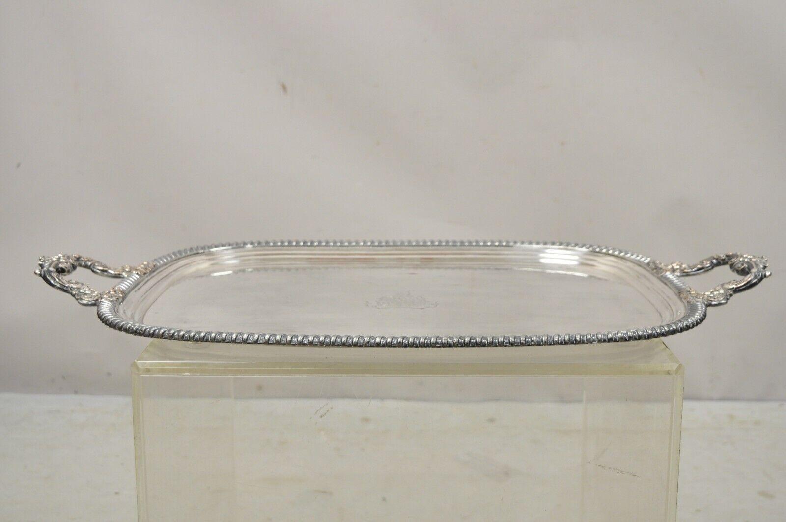 English Regency Silver Plated Twin Handle Platter Tray with Crest and Shield In Good Condition In Philadelphia, PA