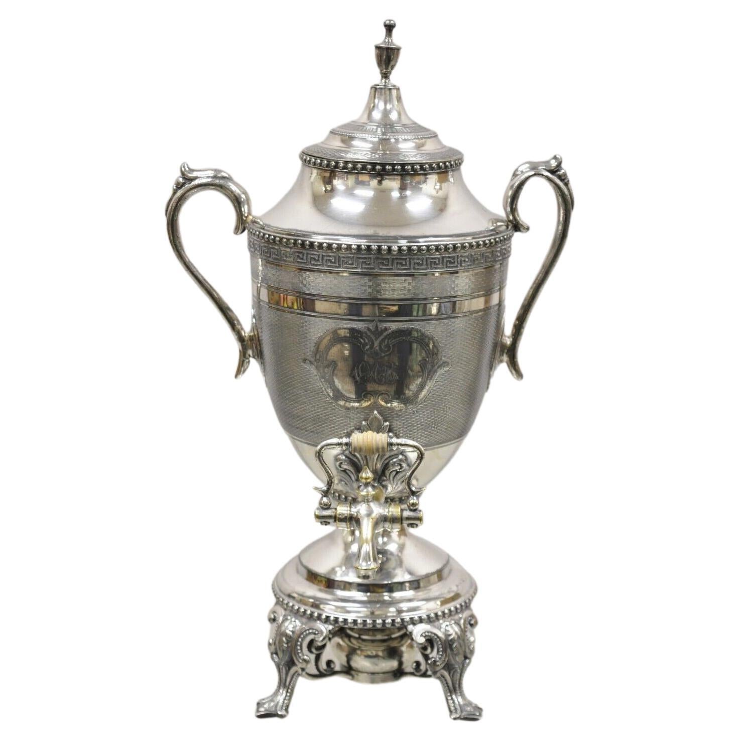 English Regency Silver Plated Urn Twin Handle Coffee Drink Dispenser Samovar For Sale