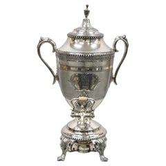 Retro English Regency Silver Plated Urn Twin Handle Coffee Drink Dispenser Samovar