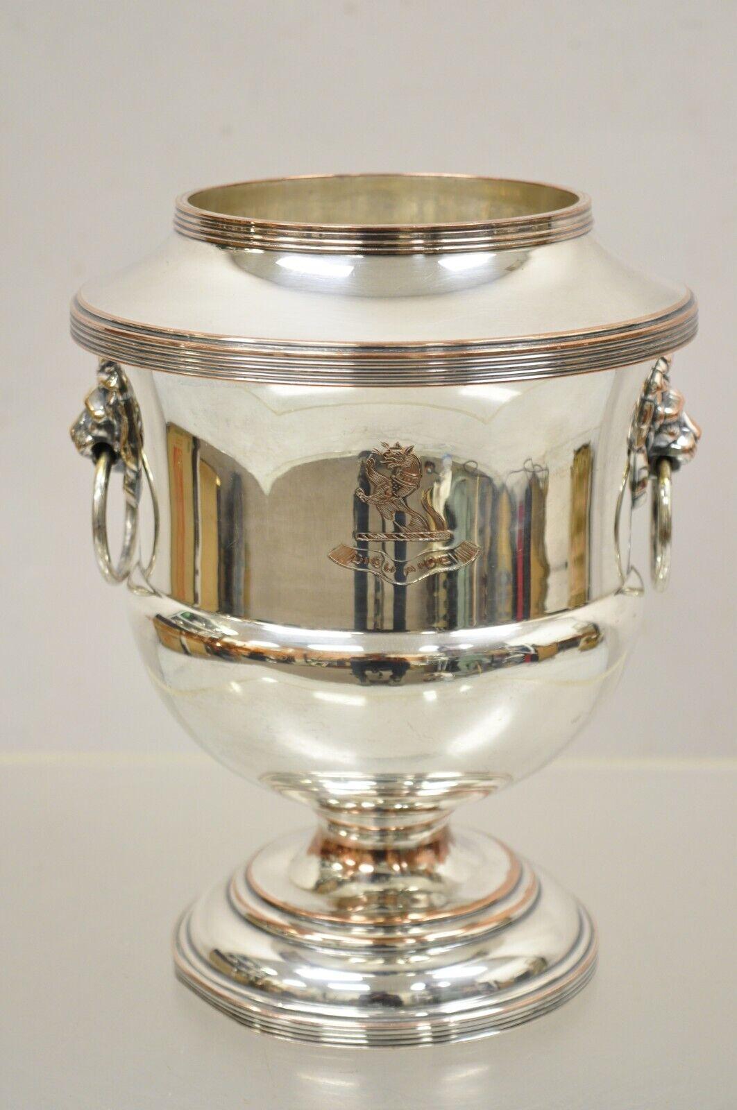English Regency Silver Plated Wine Chiller Ice Bucket With Lion Head Handles For Sale 8