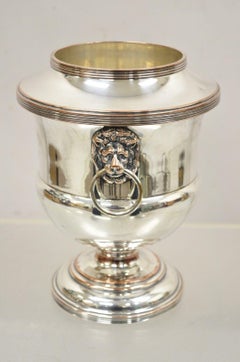 English Regency Silver Plated Wine Chiller Ice Bucket With Lion Head Handles