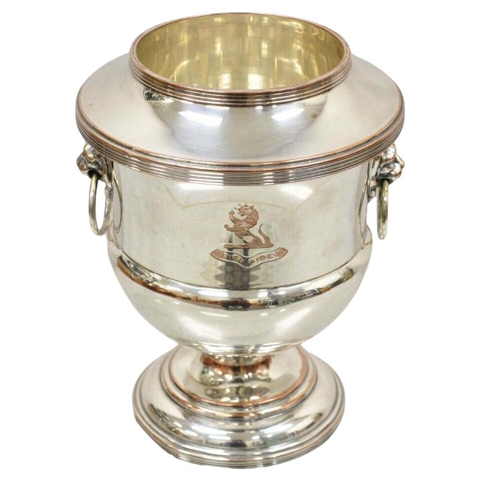 English Regency Silver Plated Wine Chiller Ice Bucket With Lion Head Handles For Sale