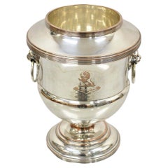 Antique English Regency Silver Plated Wine Chiller Ice Bucket With Lion Head Handles