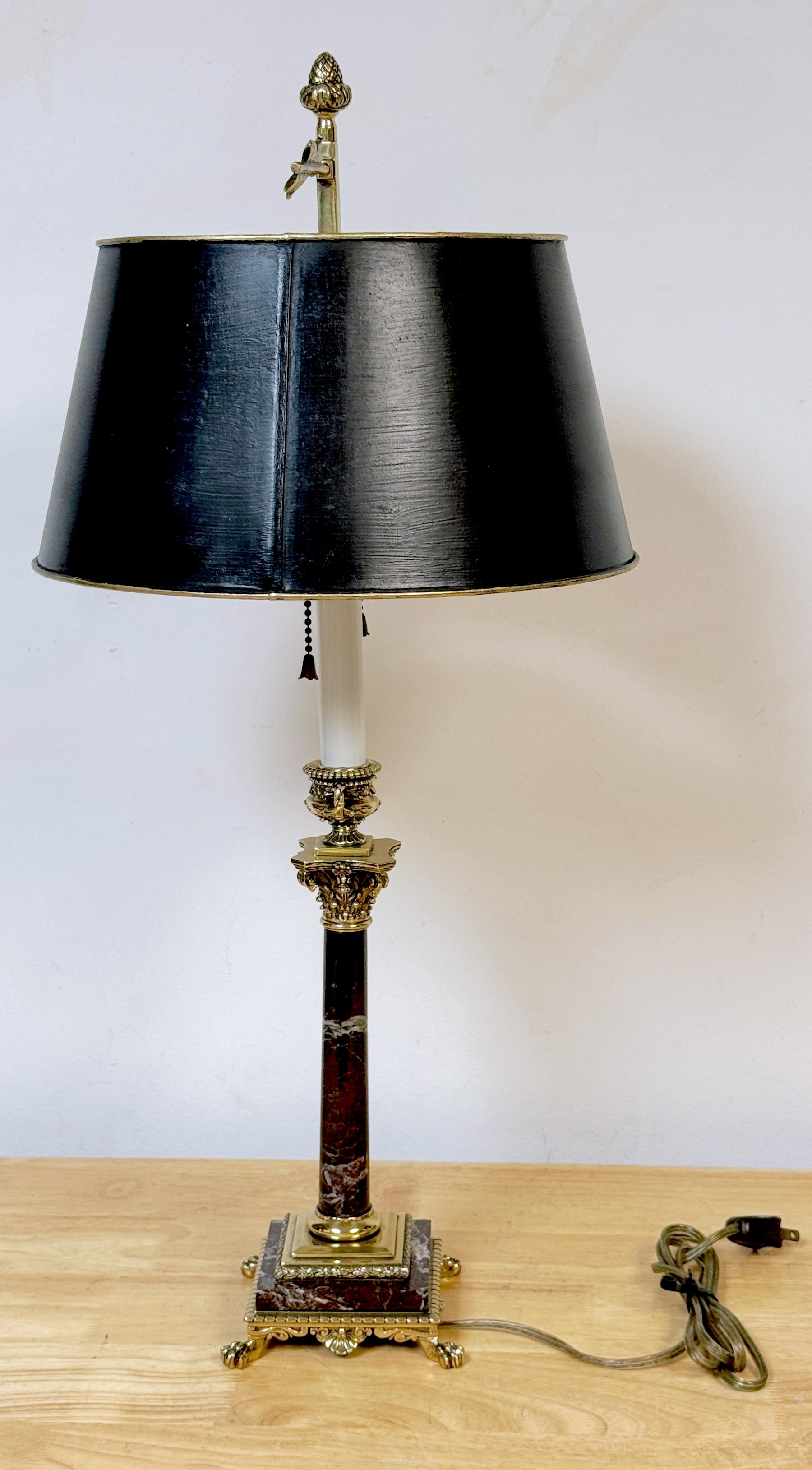 English Regency Specimen Marble Bronze Bouillotte Lamp Renacimiento de la Regencia en venta