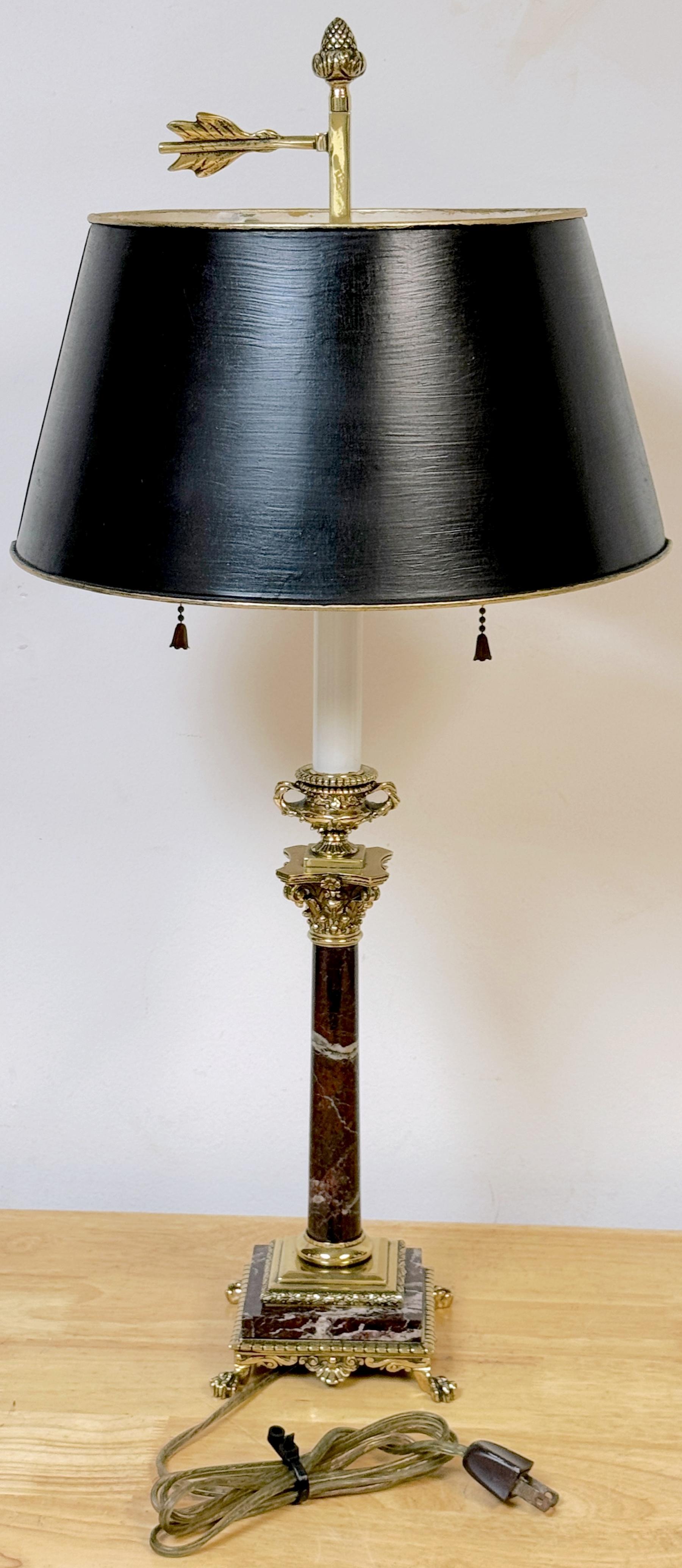 English Regency Specimen Marble Bronze Bouillotte Lamp Inglés en venta