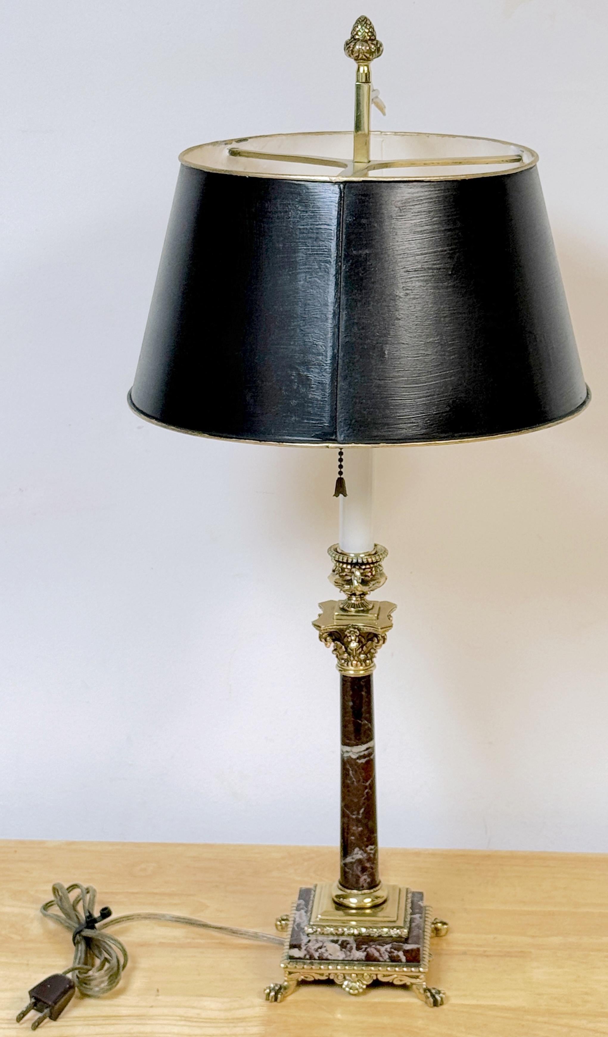 English Regency Specimen Marble Bronze Bouillotte Lamp Grabado en venta