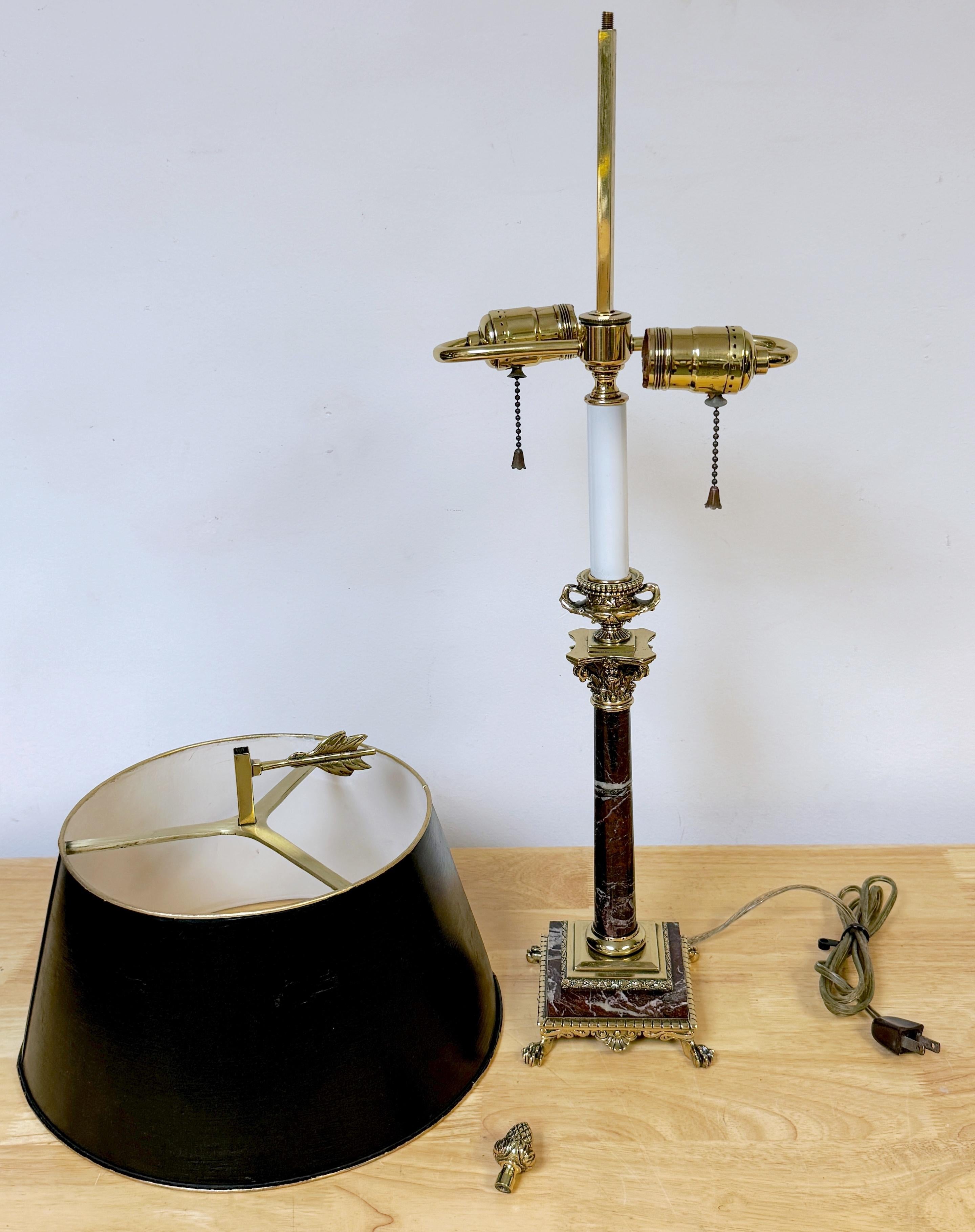 English Regency Specimen Marble Bronze Bouillotte Lamp siglo XIX en venta