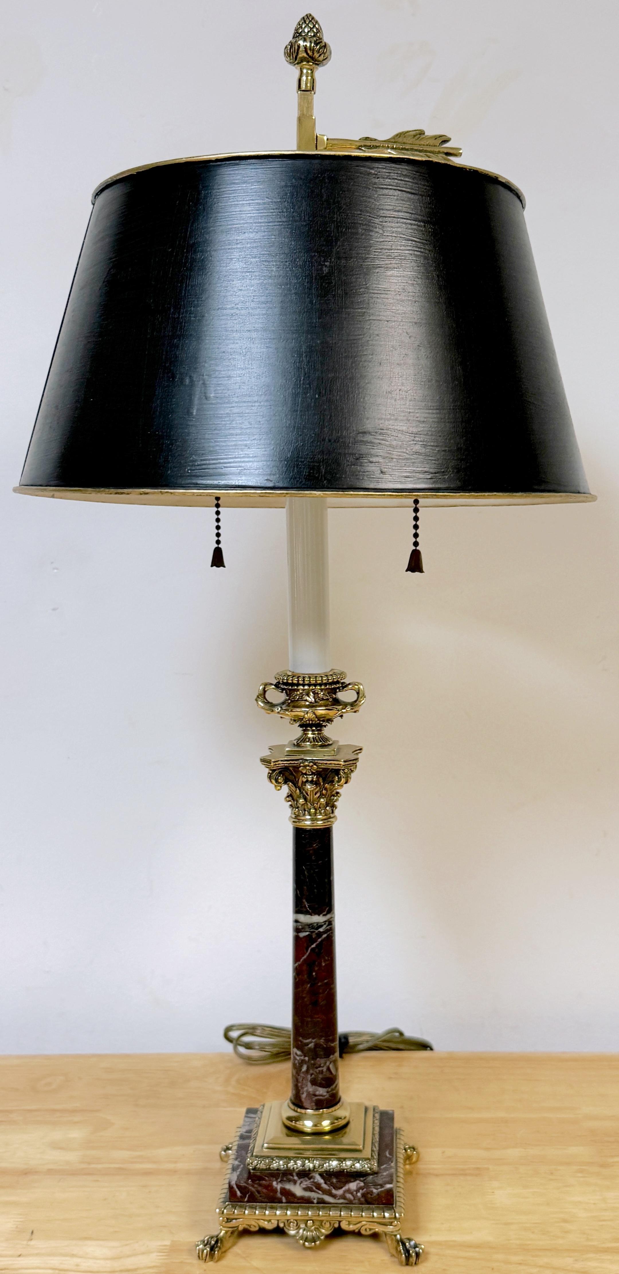 English Regency Specimen Marble Bronze Bouillotte Lamp Metal en venta