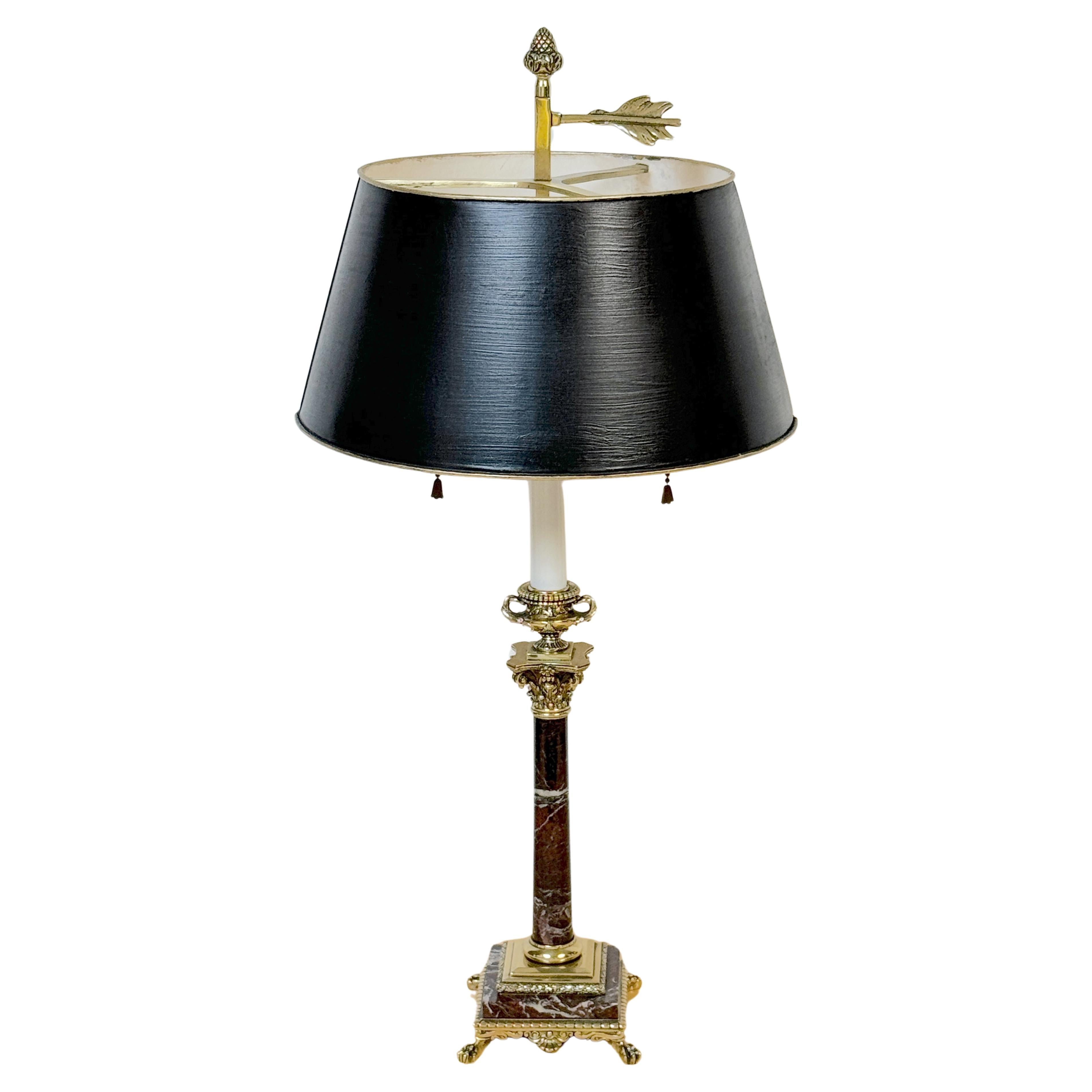 English Regency Specimen Marble Bronze Bouillotte Lamp