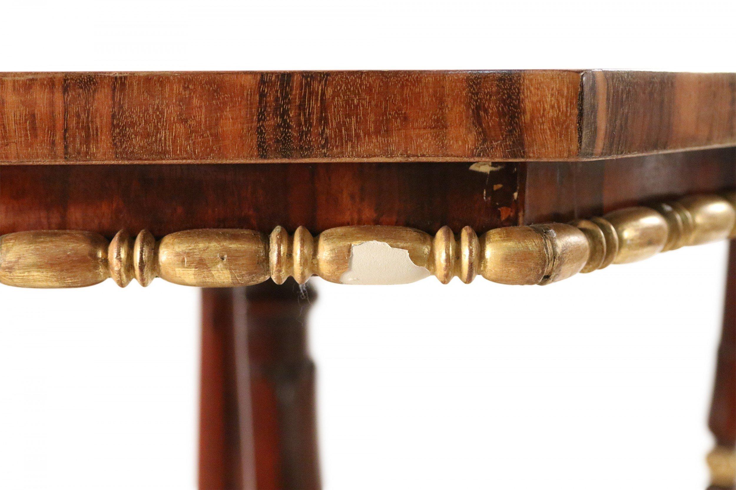 British English Regency Square Canted Corner Walnut and Brass Trim Center Table For Sale