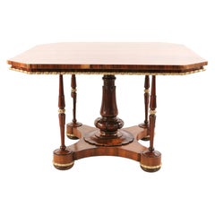 English Regency Square Canted Corner Walnut and Brass Trim Center Table