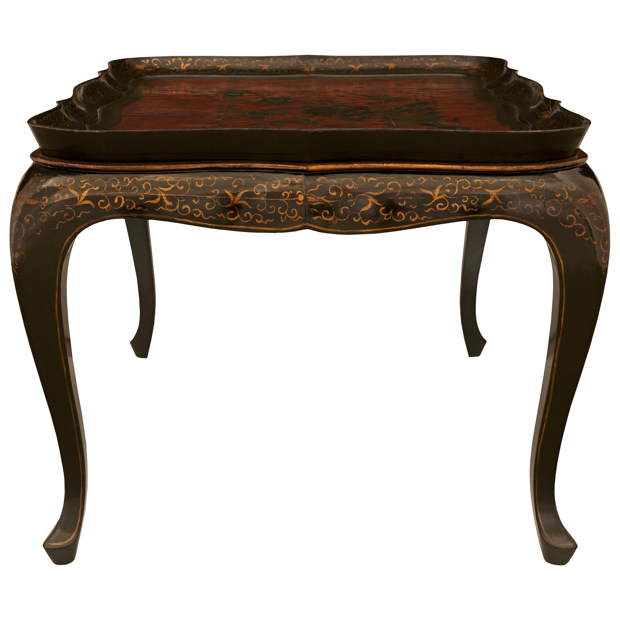 19th Century English Regency st. Lacquer and Gilt coffee table removable tray For Sale
