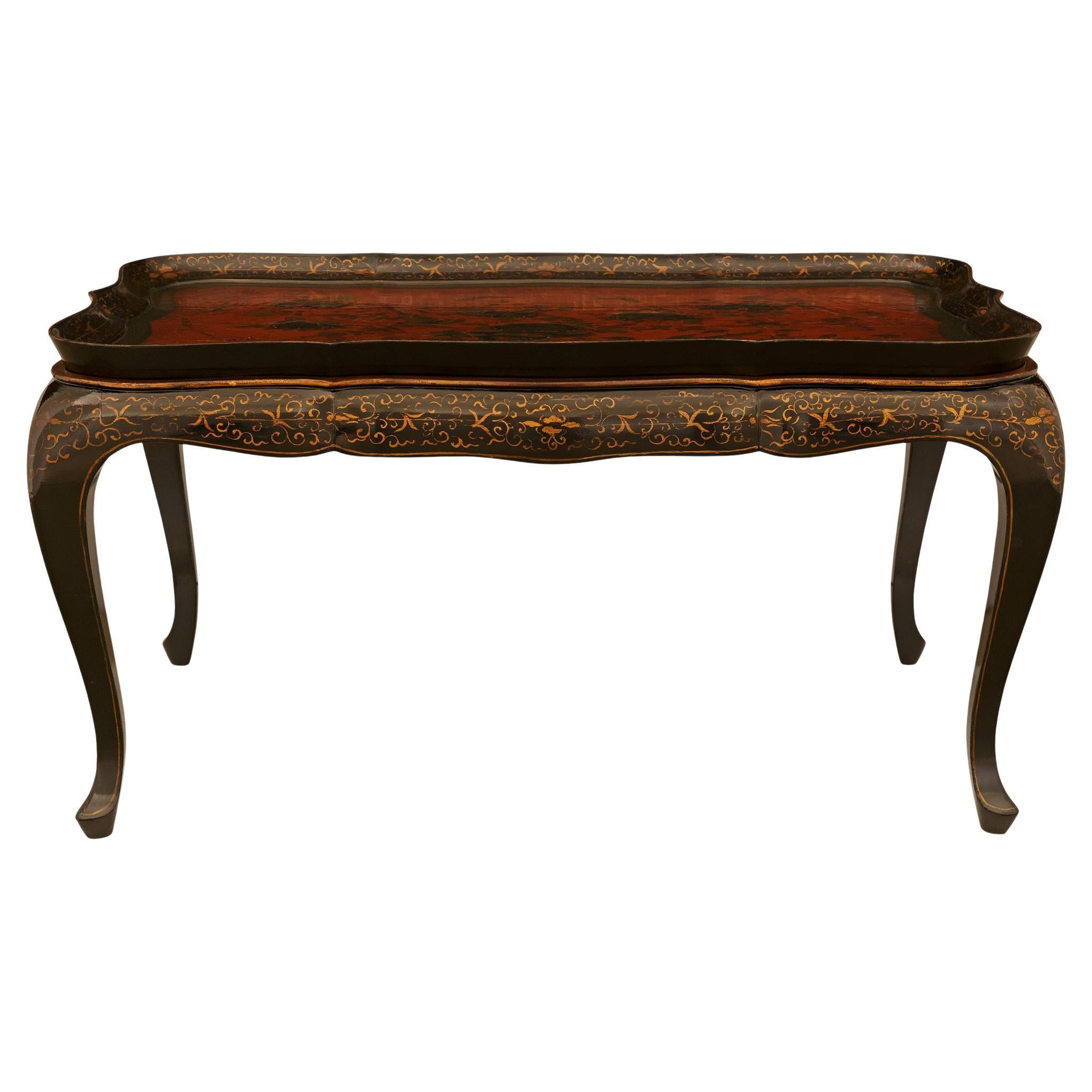 English Regency st. Lacquer and Gilt coffee table removable tray For Sale