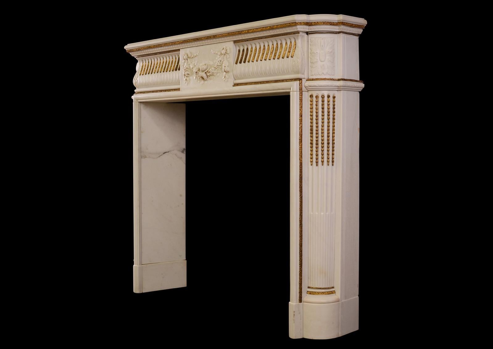 English Regency Statuary Marble Fireplace with Inlaid Brass Ormolu For Sale 2
