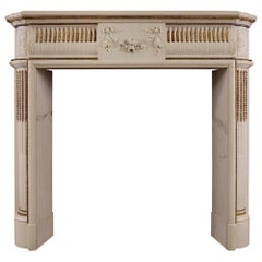 English Regency Statuary Marble Fireplace with Inlaid Brass Ormolu
