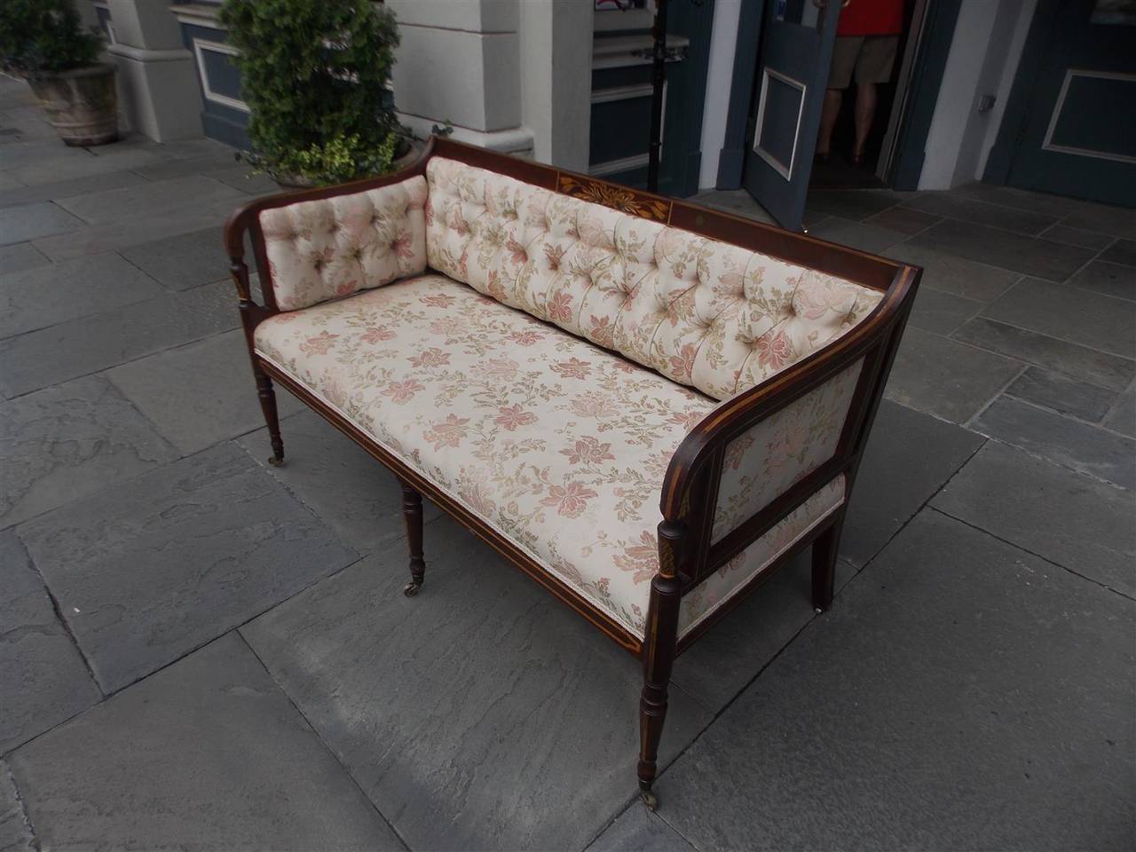 English Regency Stenciled and Gilt Tufted Upholstered Settee, Circa 1780 In Excellent Condition For Sale In Hollywood, SC
