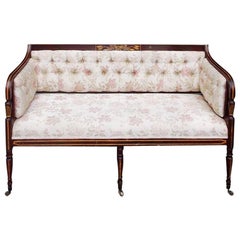 English Regency Stenciled and Gilt Tufted Upholstered Settee, Circa 1780