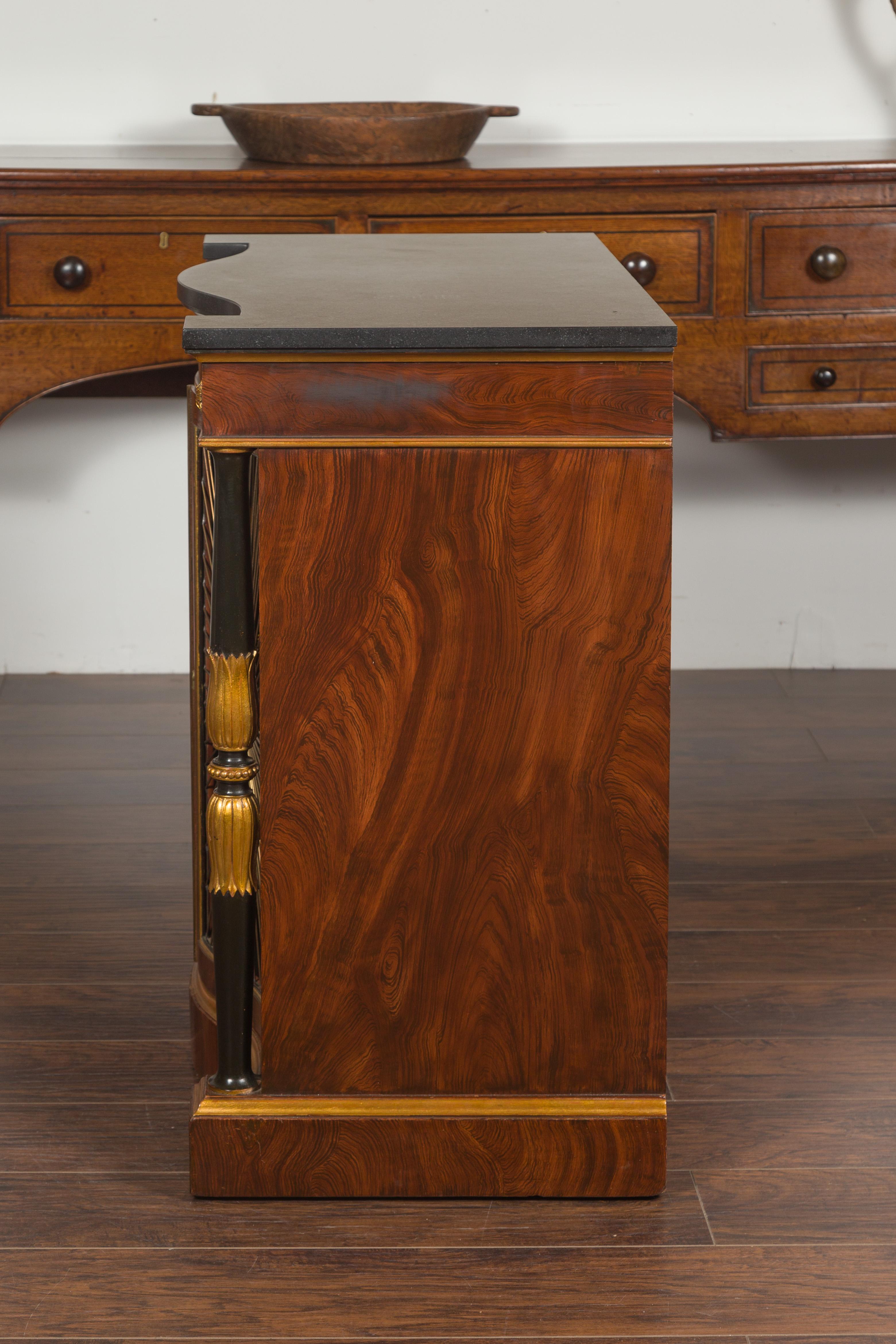 English Regency Style 1920s Faux Rosewood Painted Cabinet with Gilt Accents For Sale 13