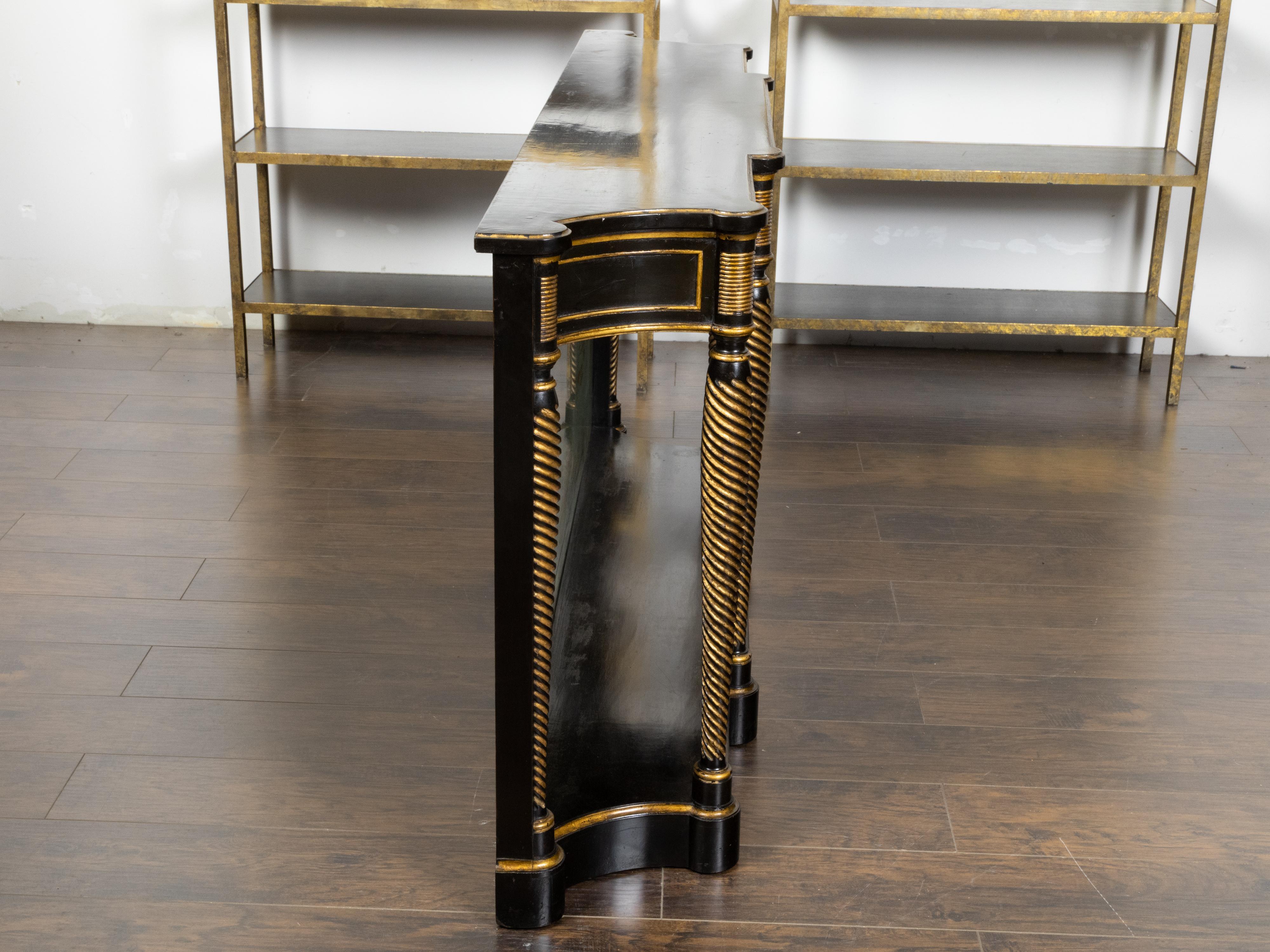 English Regency Style 1920s Gold and Black Ebonized Console Table with Mirror For Sale 6