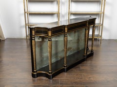 English Regency Style 1920s Gold and Black Ebonized Console Table with Mirror