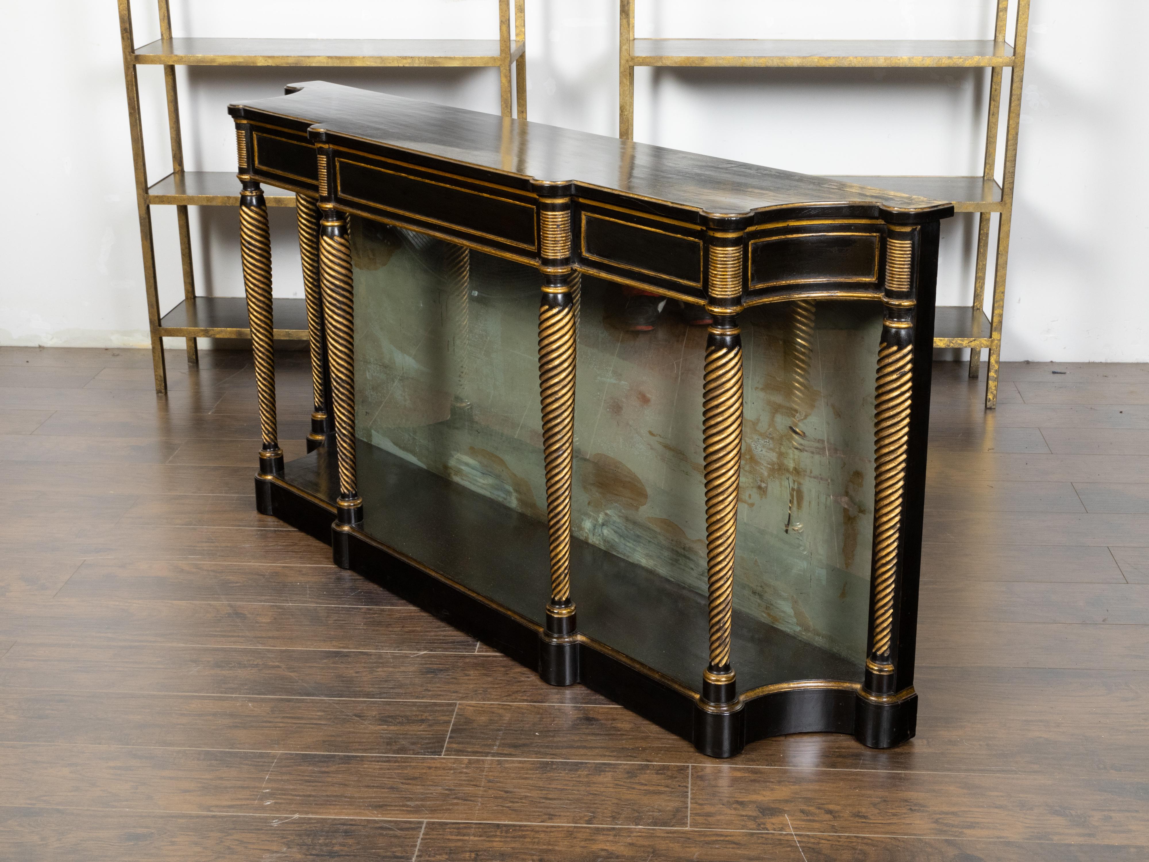 Regency Table console de style Régence anglaise des années 1920 en or et noir ébénisé avec miroir en vente