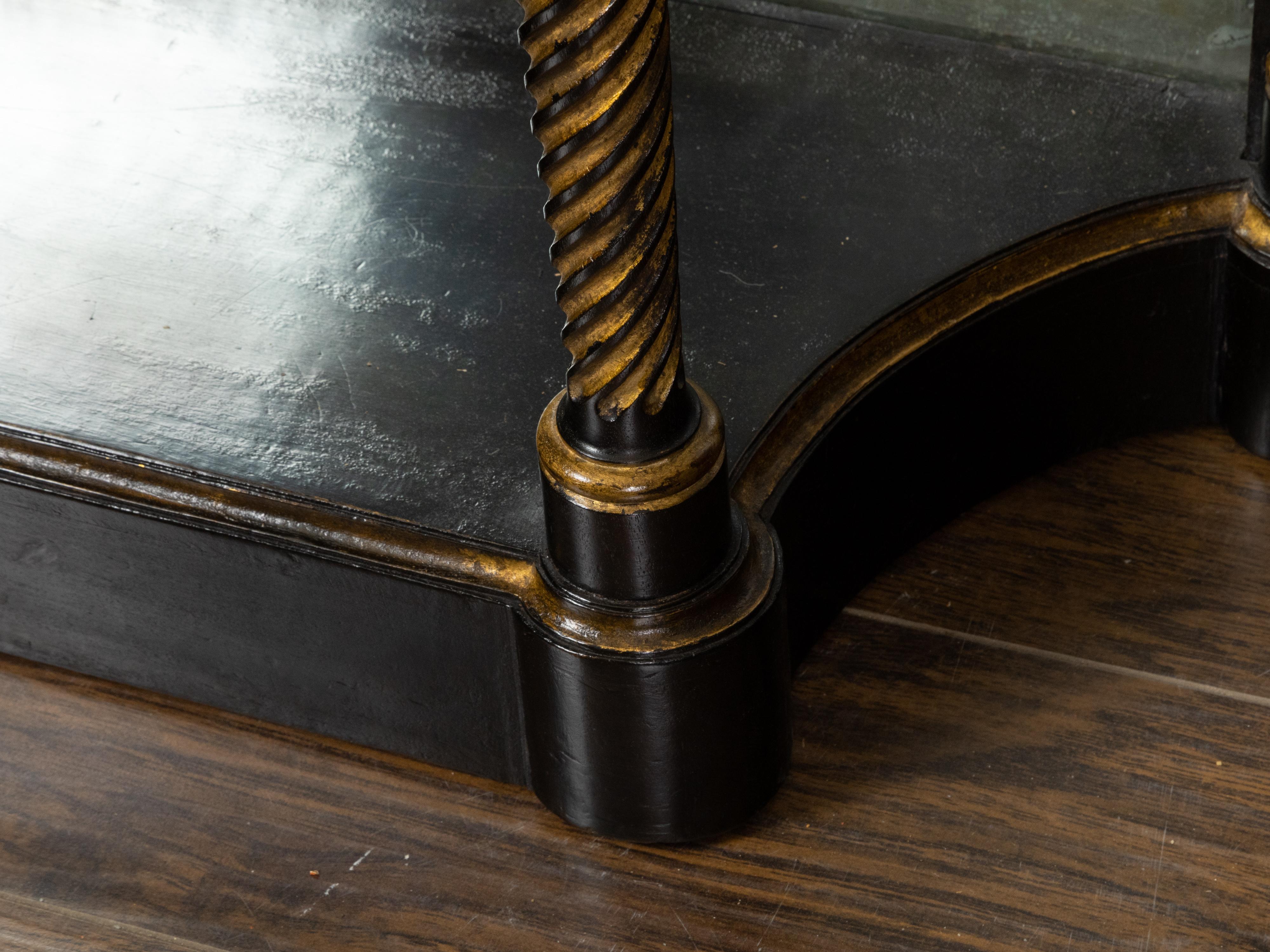 English Regency Style 1920s Gold and Black Ebonized Console Table with Mirror For Sale 5