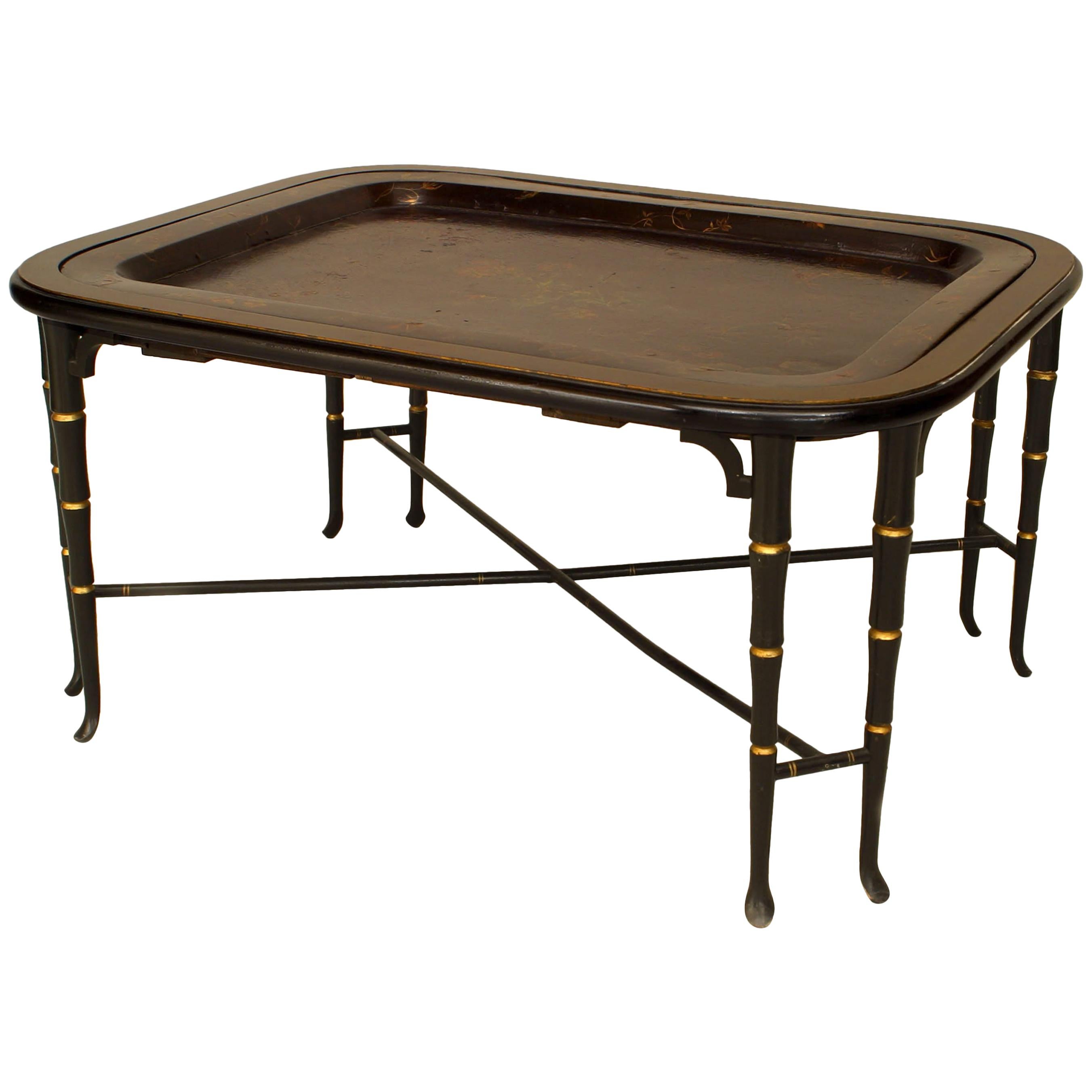 English Regency Style Brown Lacquered Tray Top Coffee Table