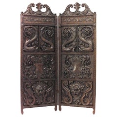 Paravento a 2 ante in Oak Oak intagliato del XIX secolo in stile Regency inglese