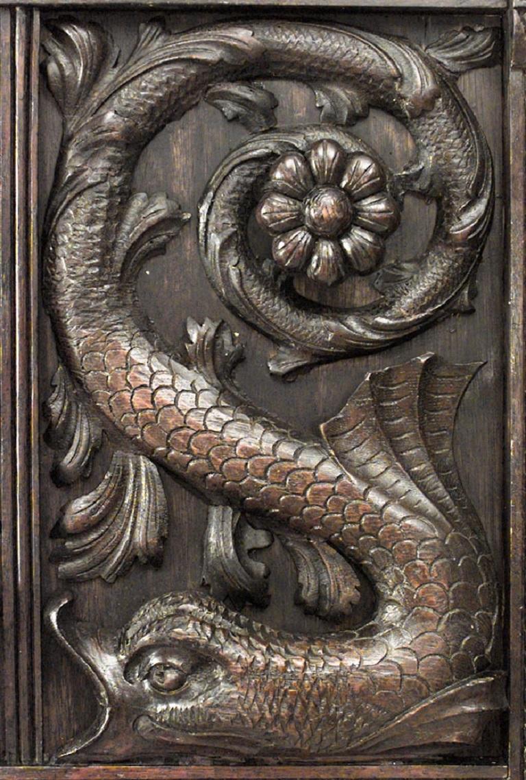 English Regency Style 19th Century Carved Oak 2-Fold Screen 1