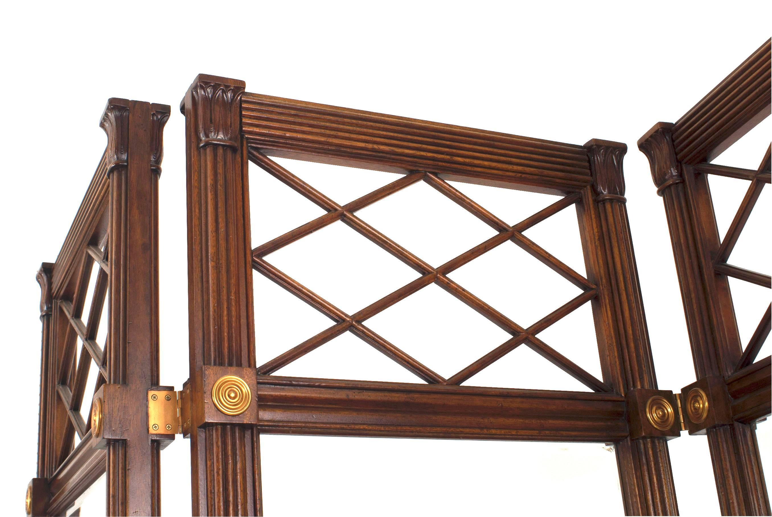 British Regency Style Mahogany 3-Fold Screen with Glass Panels