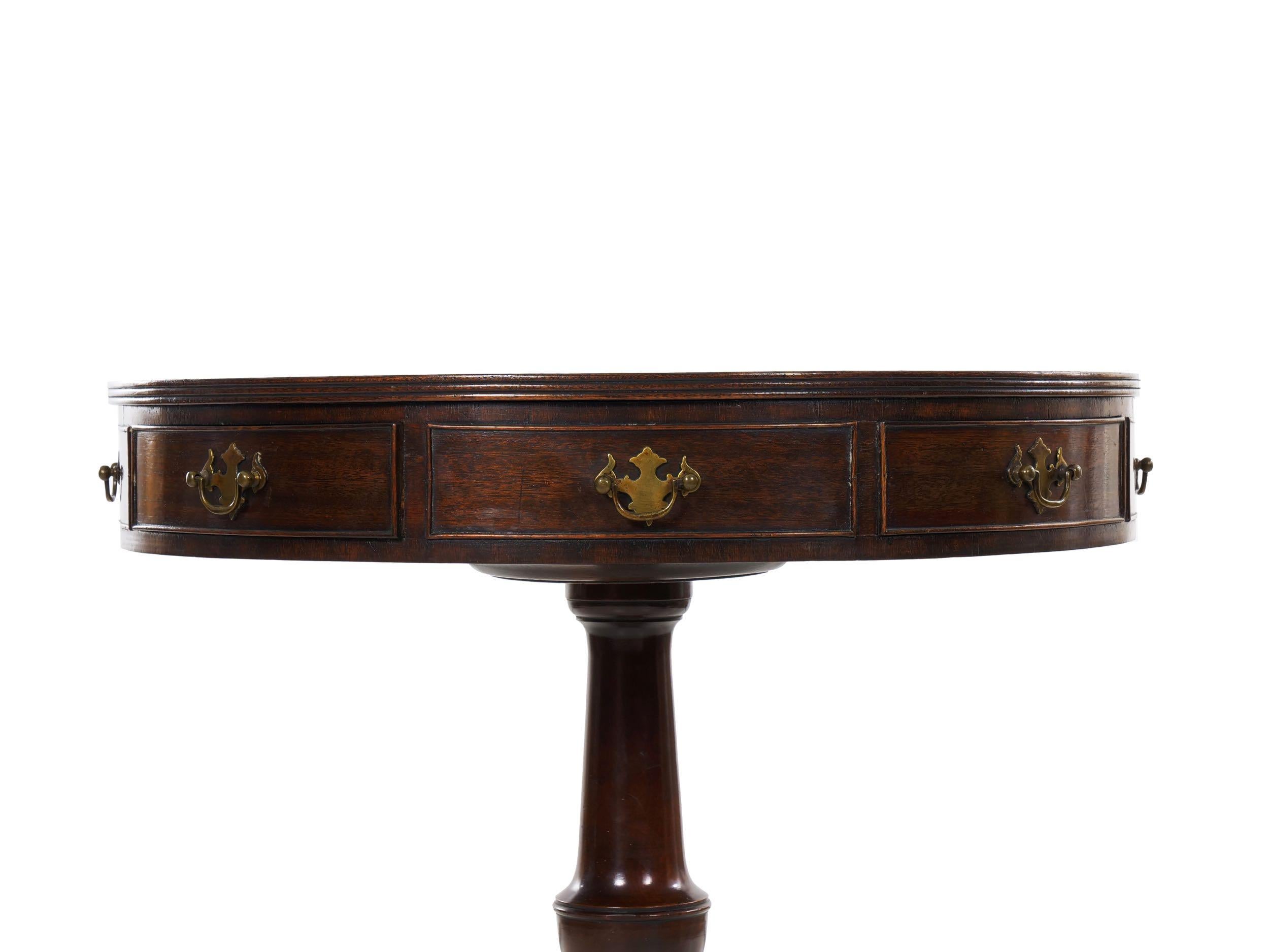 English Regency Style Antique Mahogany and Leather Drum-Top Accent Table 5