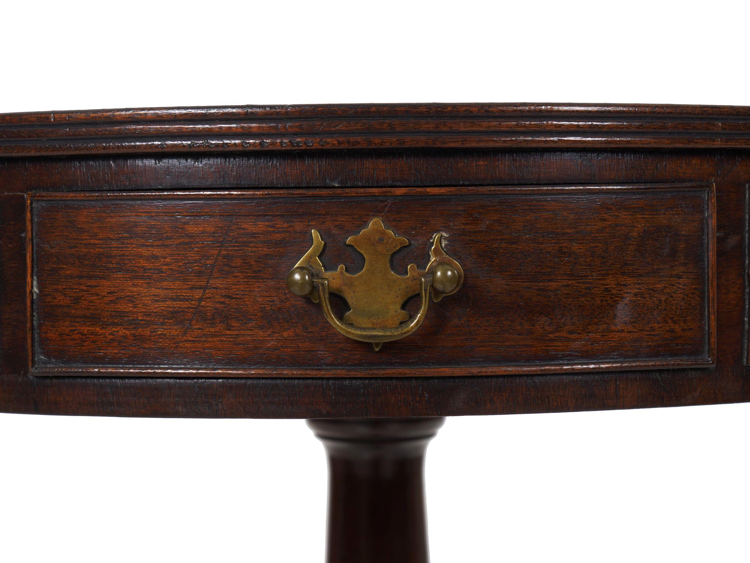 English Regency Style Antique Mahogany and Leather Drum-Top Accent Table 6