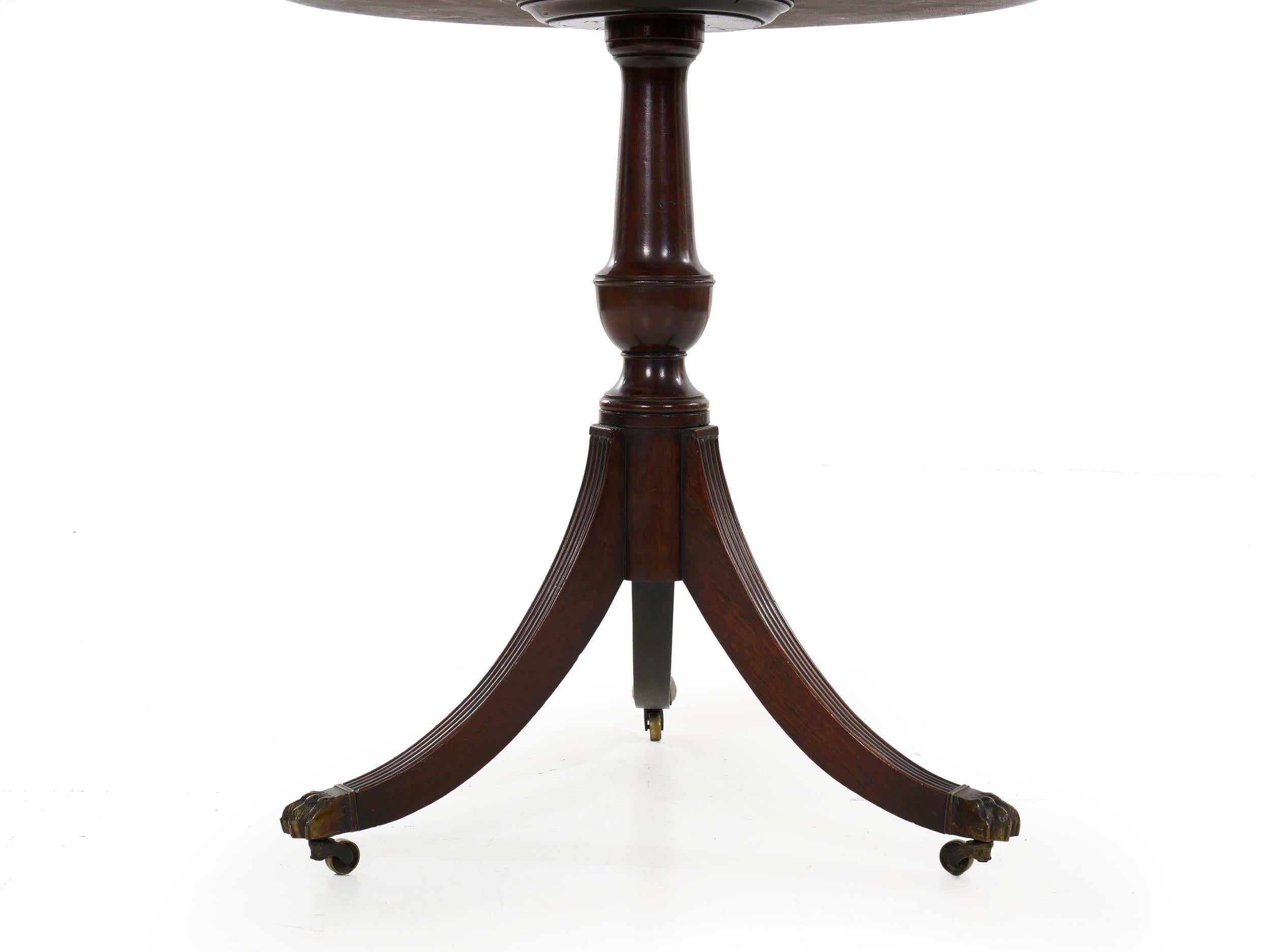 English Regency Style Antique Mahogany and Leather Drum-Top Accent Table 1