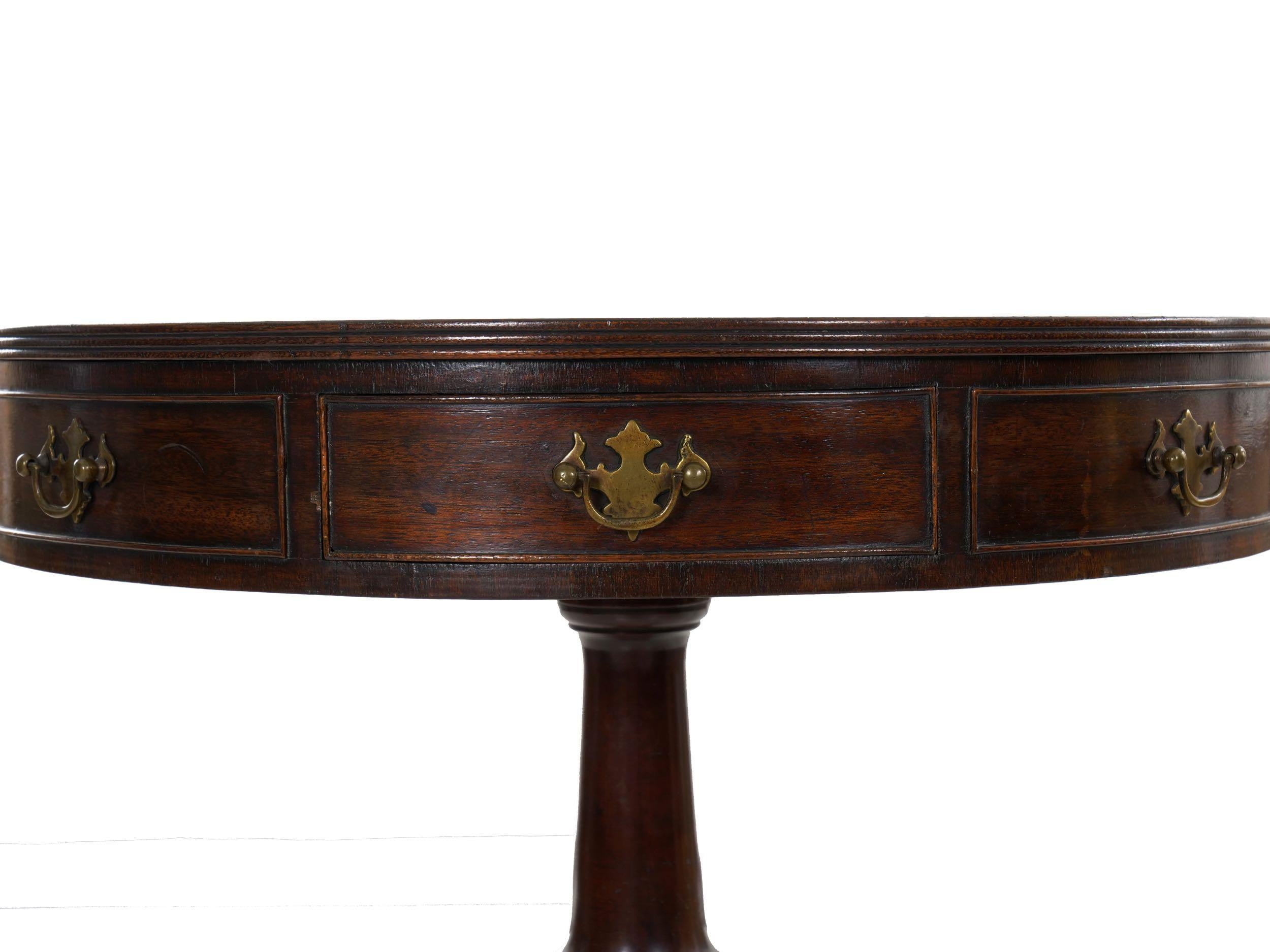 English Regency Style Antique Mahogany and Leather Drum-Top Accent Table 2